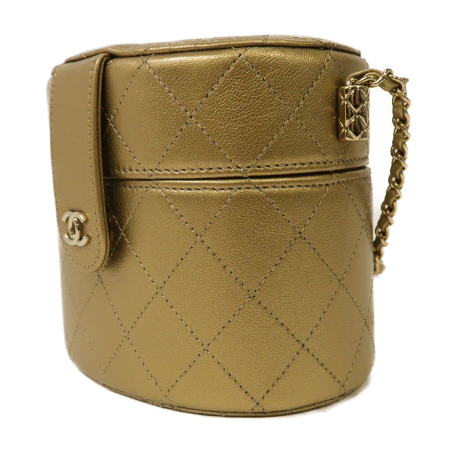 CHANEL 【激減優惠】菱格牛皮皮革Chain Shoulder金扣肩背袋金色