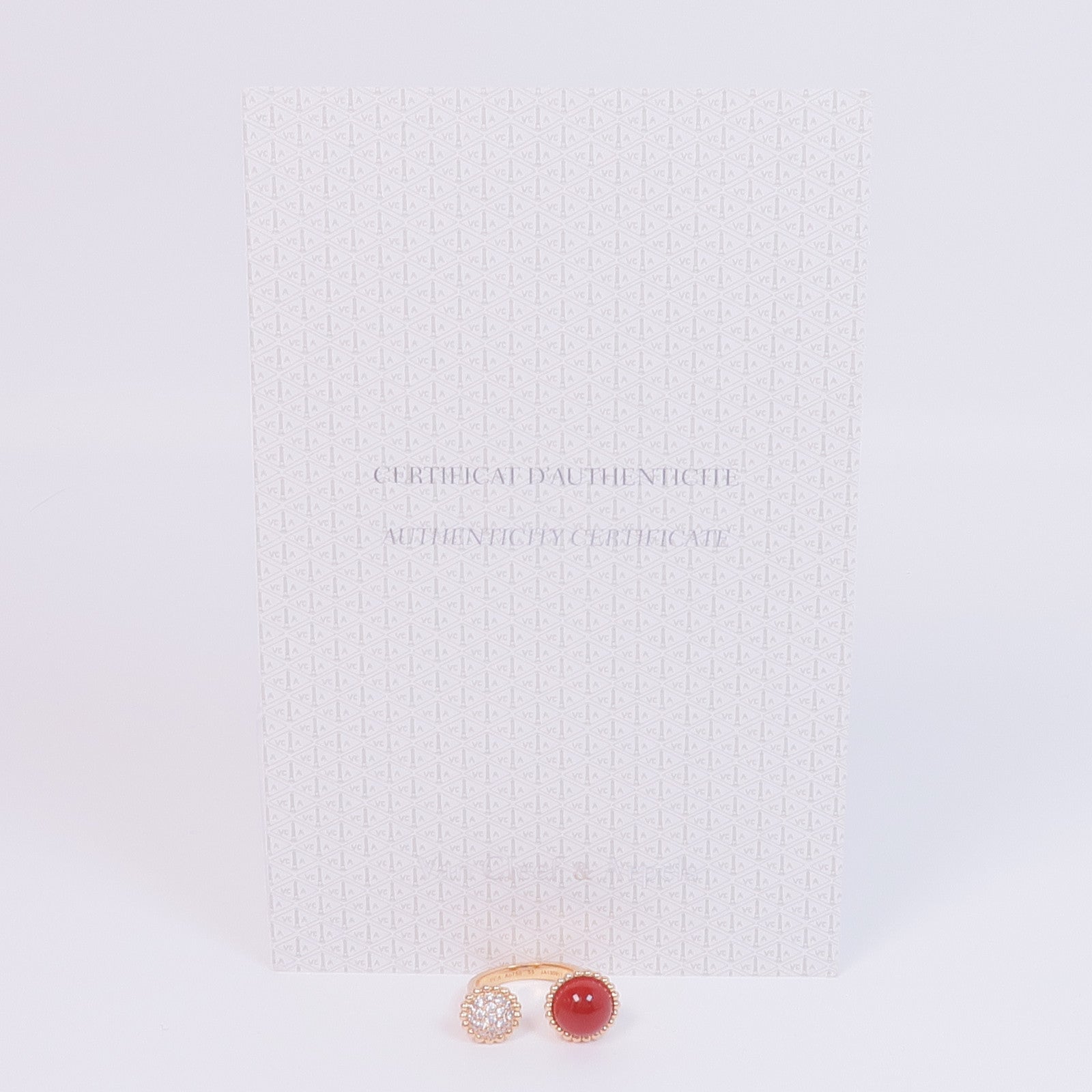 Van Cleef & Arpels 18K玫瑰金Perlée Couleurs Between the Finger Ring紅玉髓/鑽石戒指VCA#55/US#7