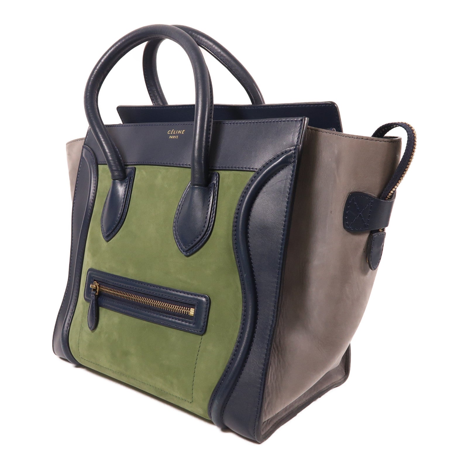 CELINE 牛皮皮革Micro Luggage金扣手挽袋藍色/綠色/灰色