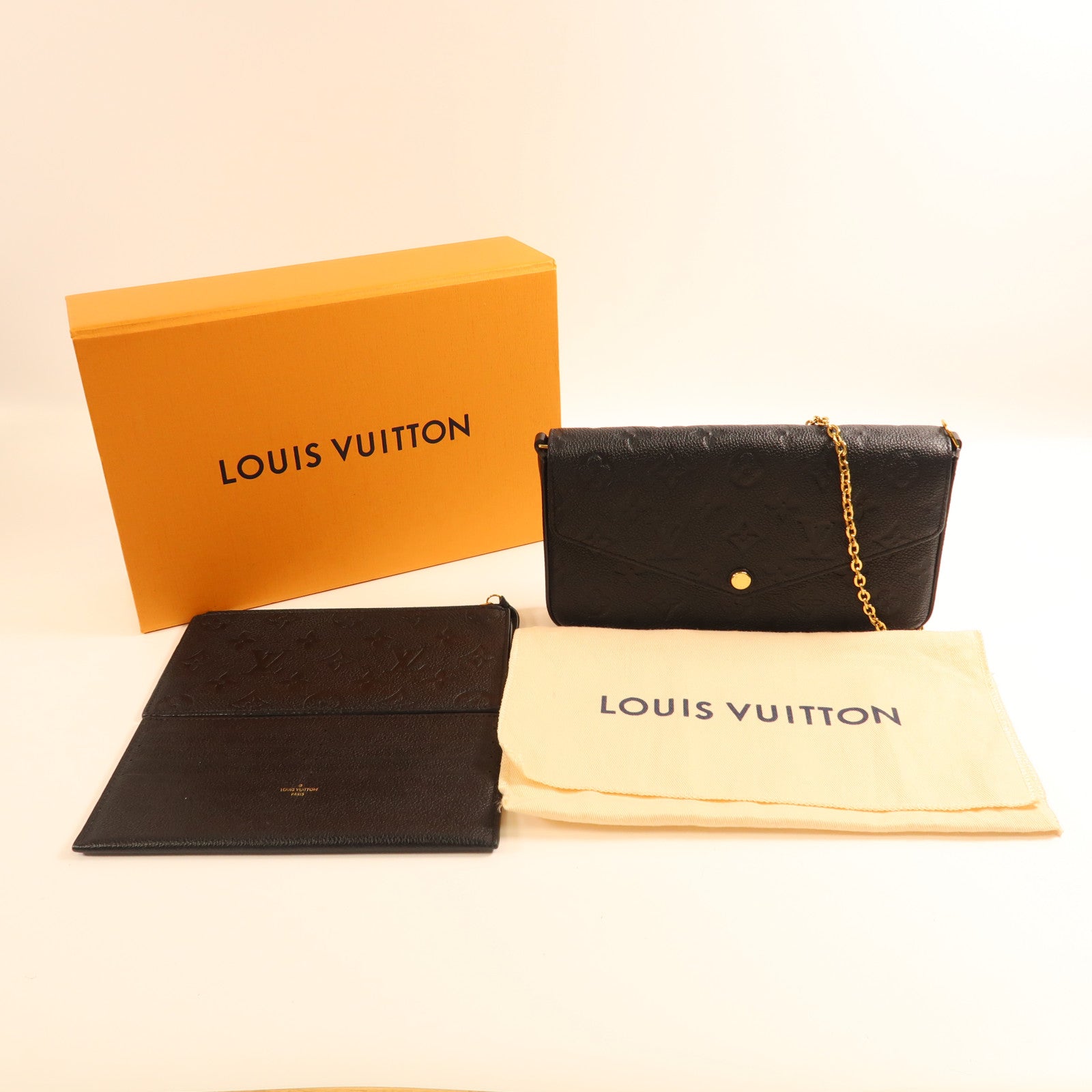 LOUIS VUITTON Monogram Empreinte Felicie Pochette 金扣鏈帶肩背袋