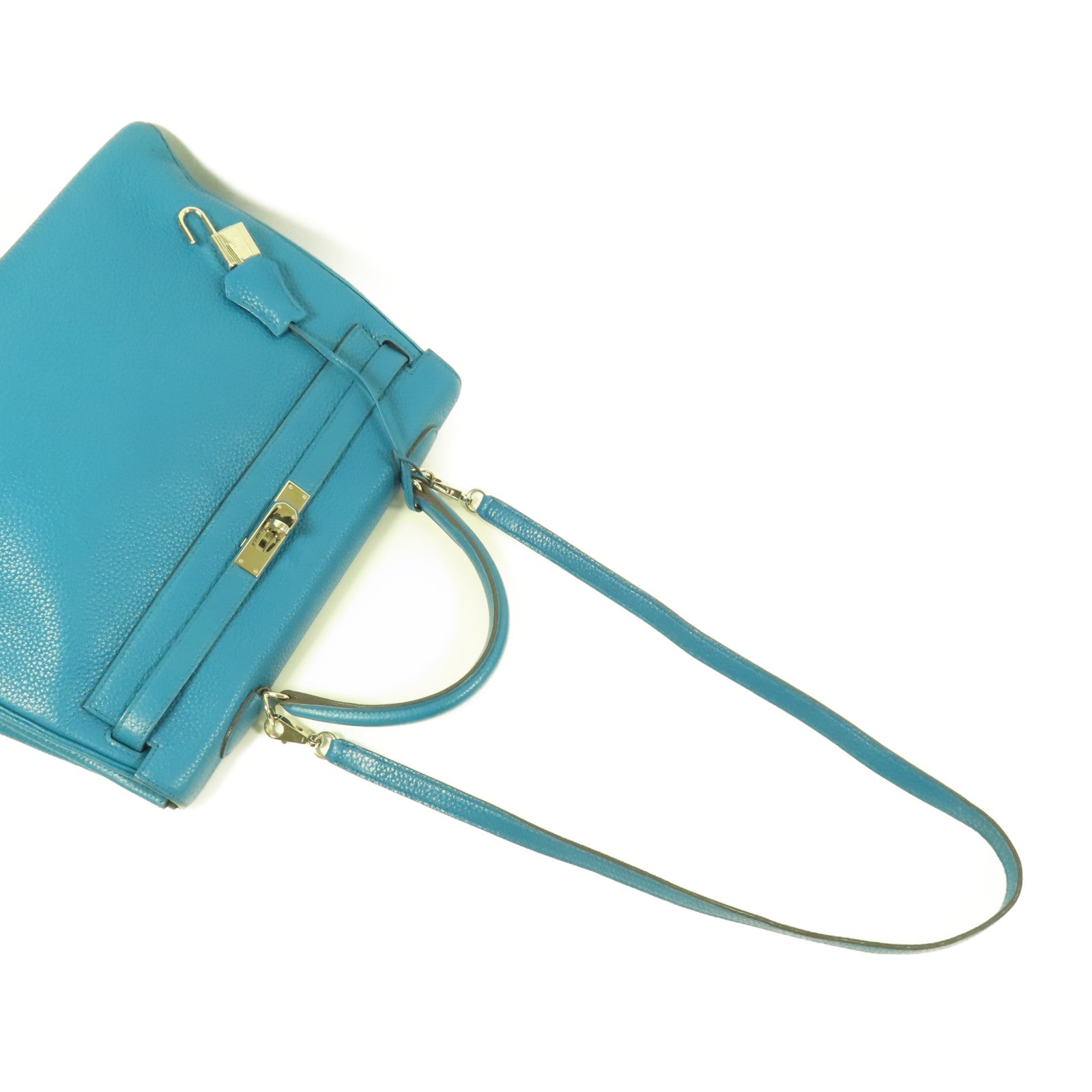 HERMES Togo皮革Kelly 35銀扣手挽肩背兩用袋Blue Turquoise