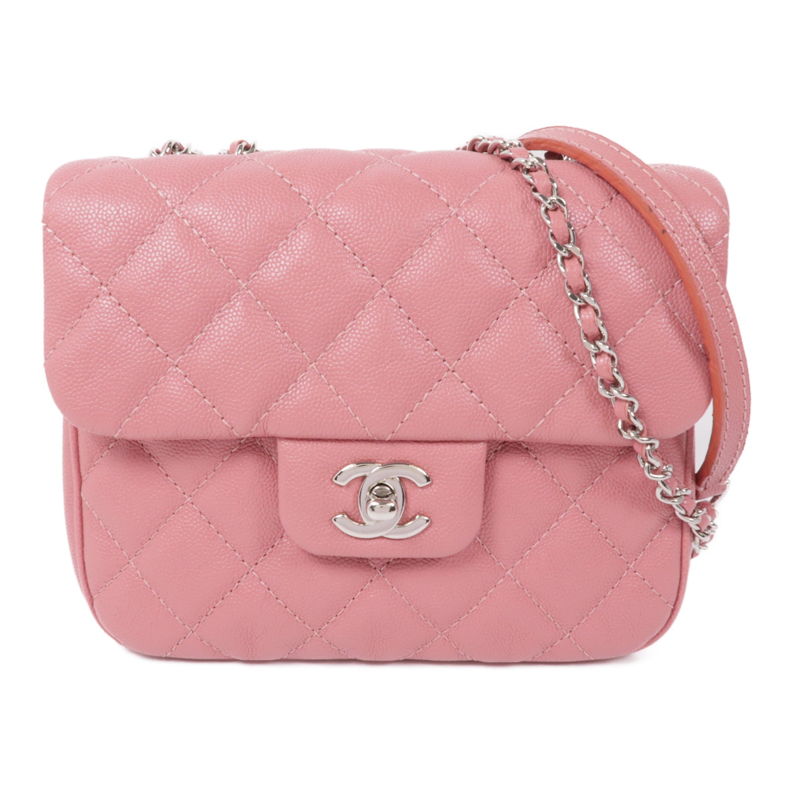CHANEL 牛皮皮革Chain Shoulder銀扣鏈帶肩背袋