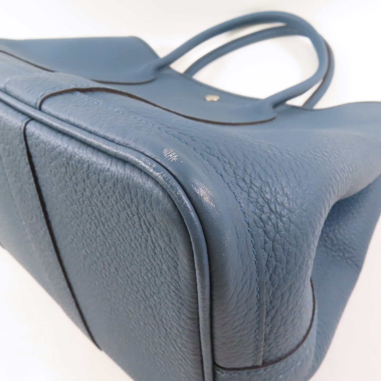 HERMES 【激減優惠】Clemence皮革Garden Party PM銀扣手挽袋Bleu Tempete