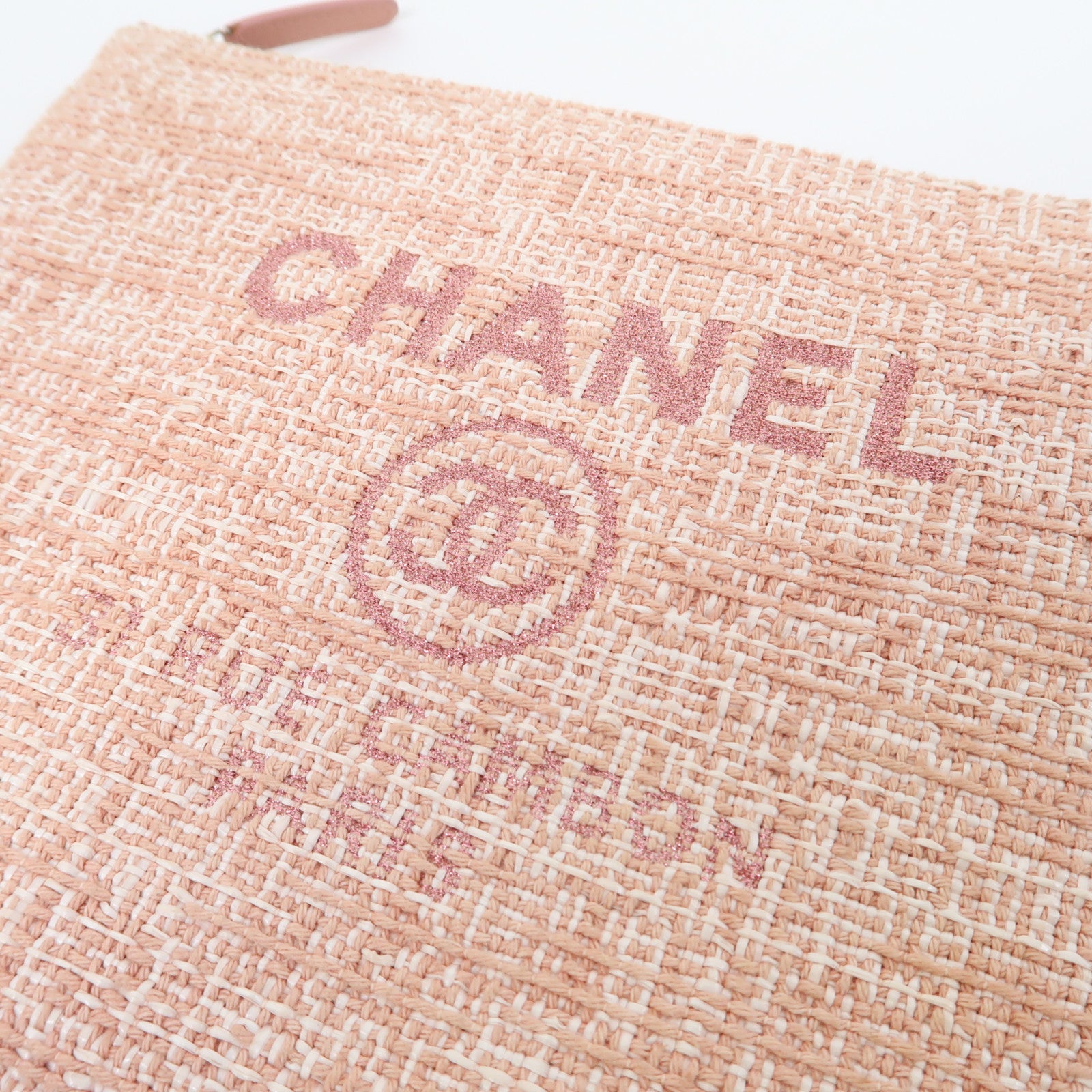 CHANEL 酒椰Large Deauville Pouch銀扣手拿包粉紅色