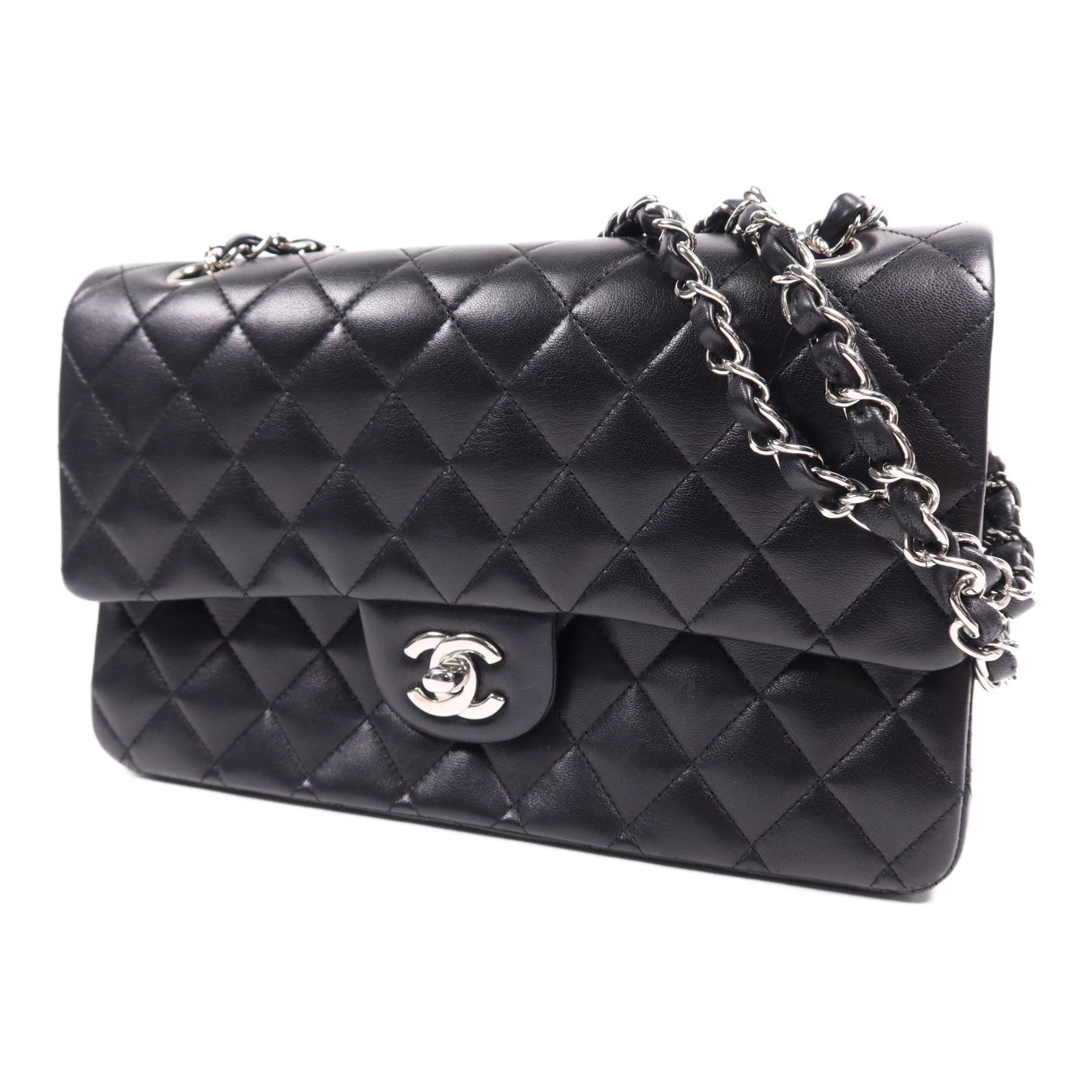 CHANEL 羊皮皮革Classic 25銀扣鏈帶肩背袋