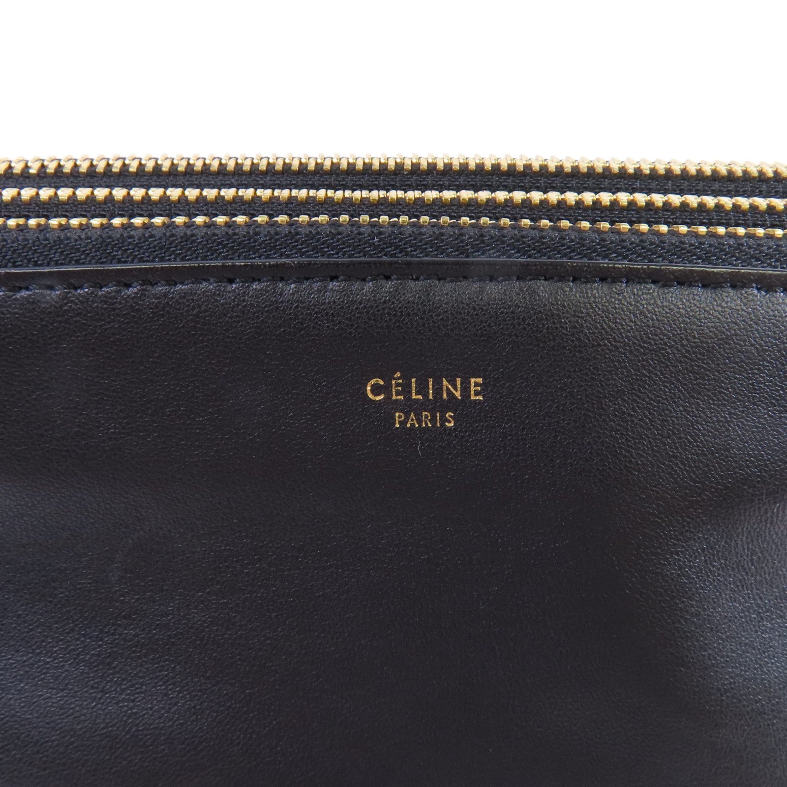 CELINE GHW Trio Shoulder Bag Crossbody Lambskin Leather