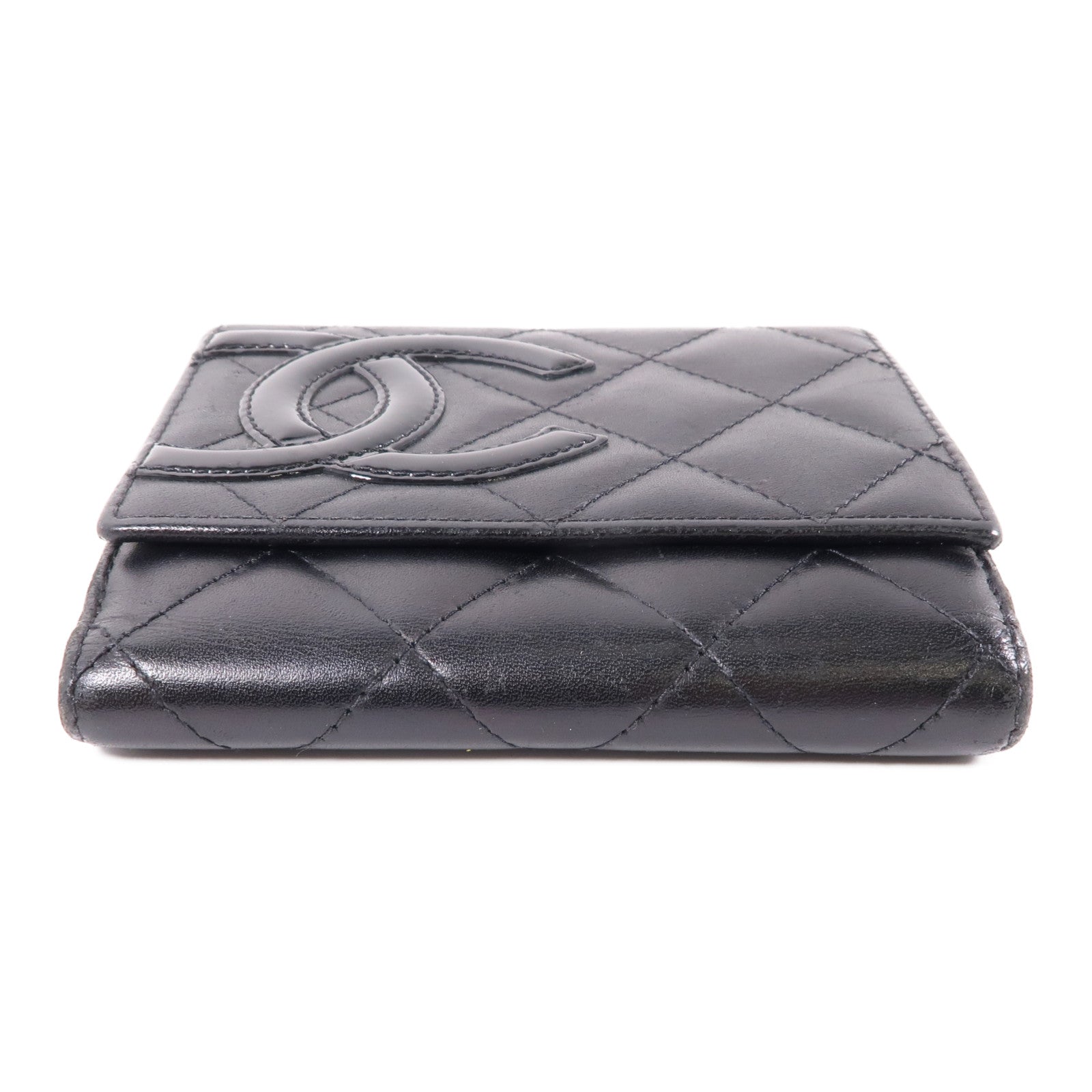 CHANEL 牛皮皮革Cambon Wallet銀扣錢包黑色/粉紅色