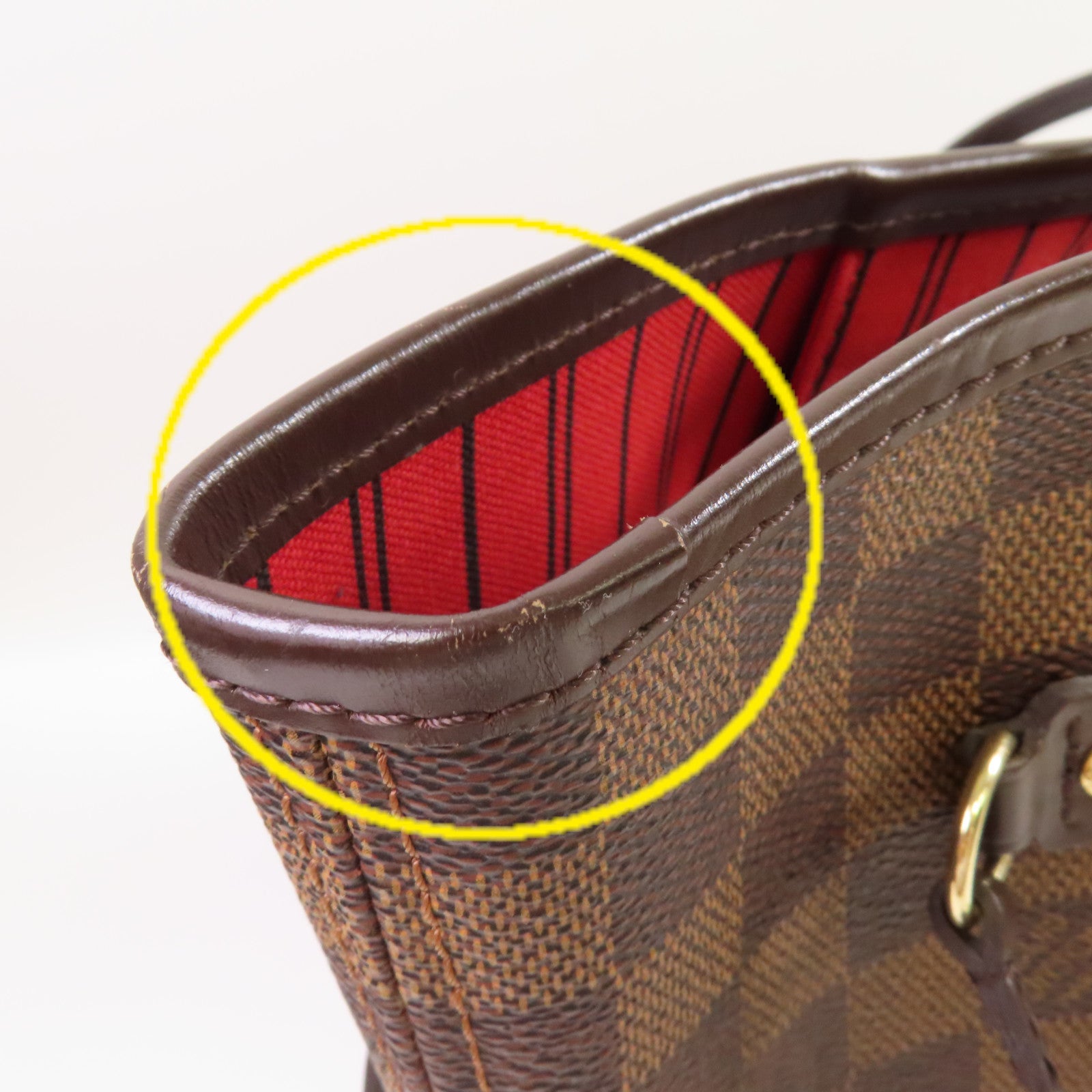 LOUIS VUITTON 【激減優惠】Damier Ebene Neverfull MM Tote Bag金扣肩背袋啡色/紅色