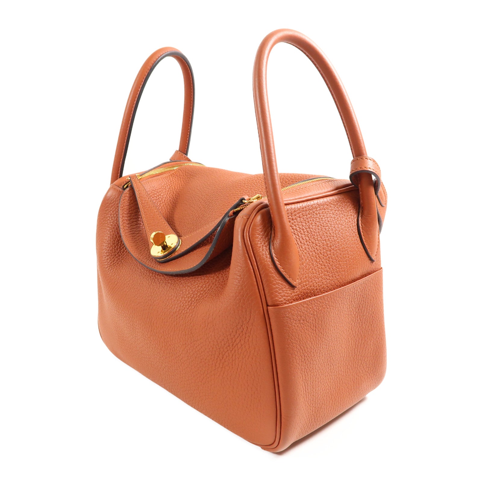 HERMES Clemence皮革Lindy 26金扣手挽肩背兩用袋Cuivre