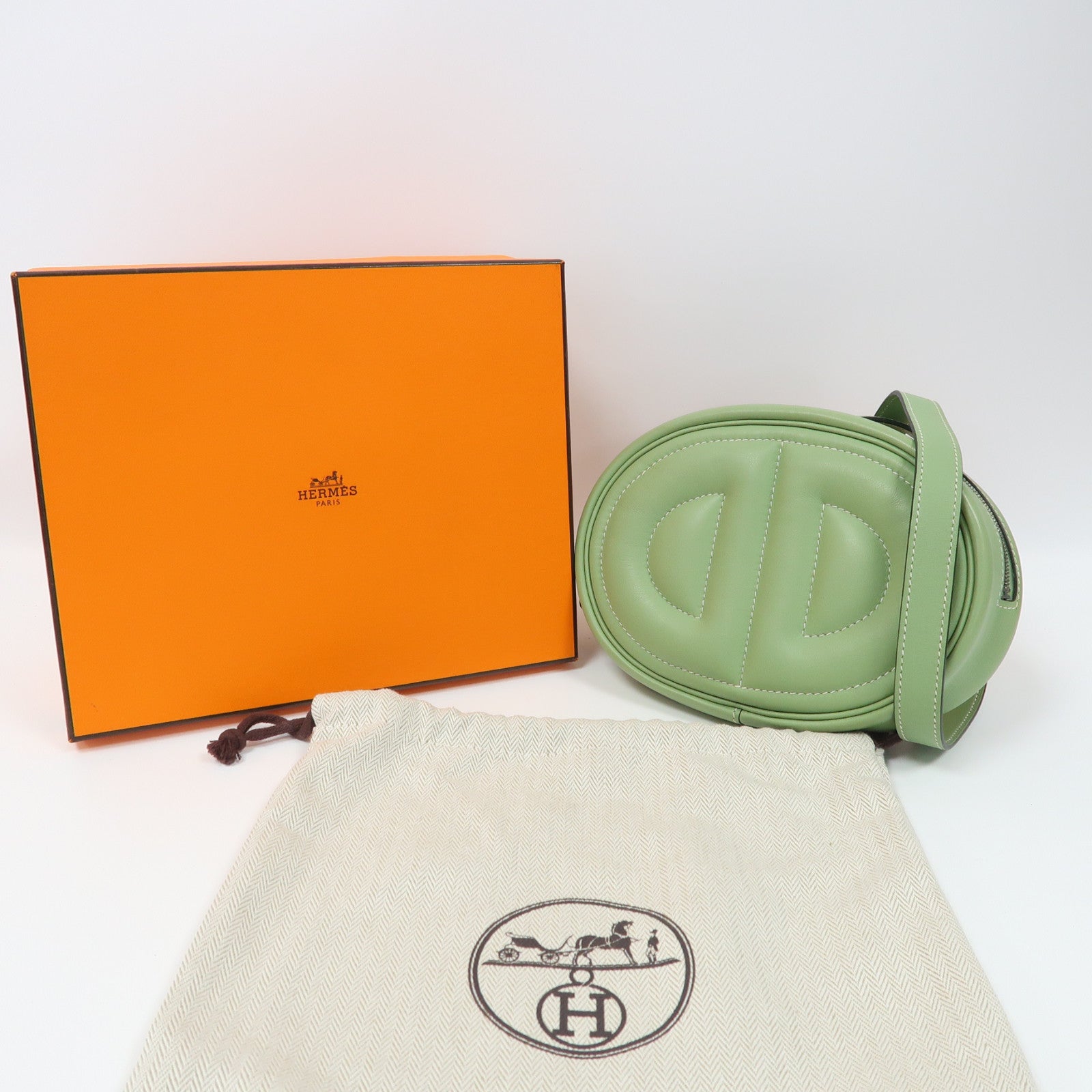 HERMES Swift皮革In The Loop Belt Bag銀扣腰包Vert Criquet/綠色