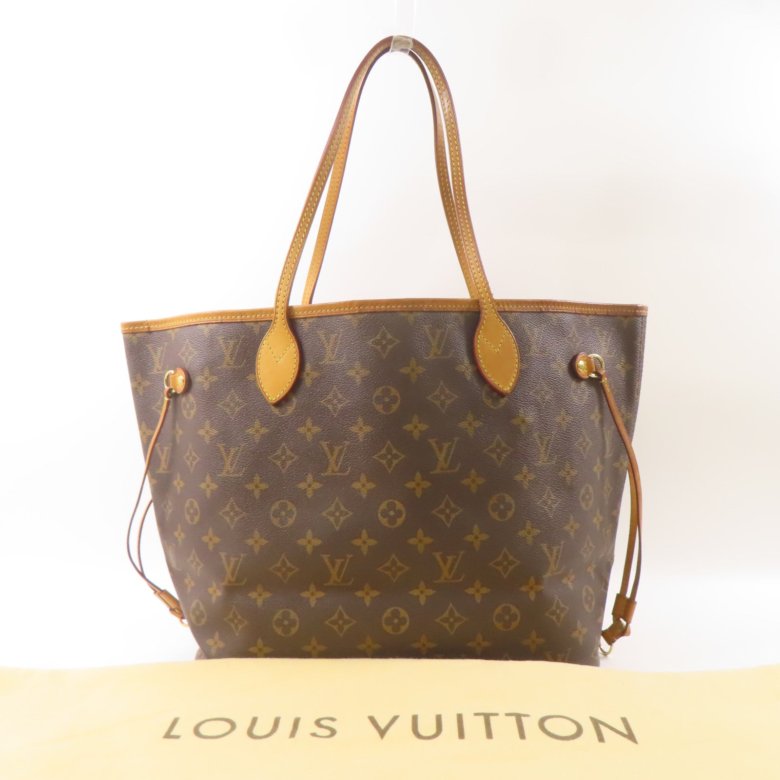 LOUIS VUITTON Monogram Neverfull MM金扣手挽袋棕色