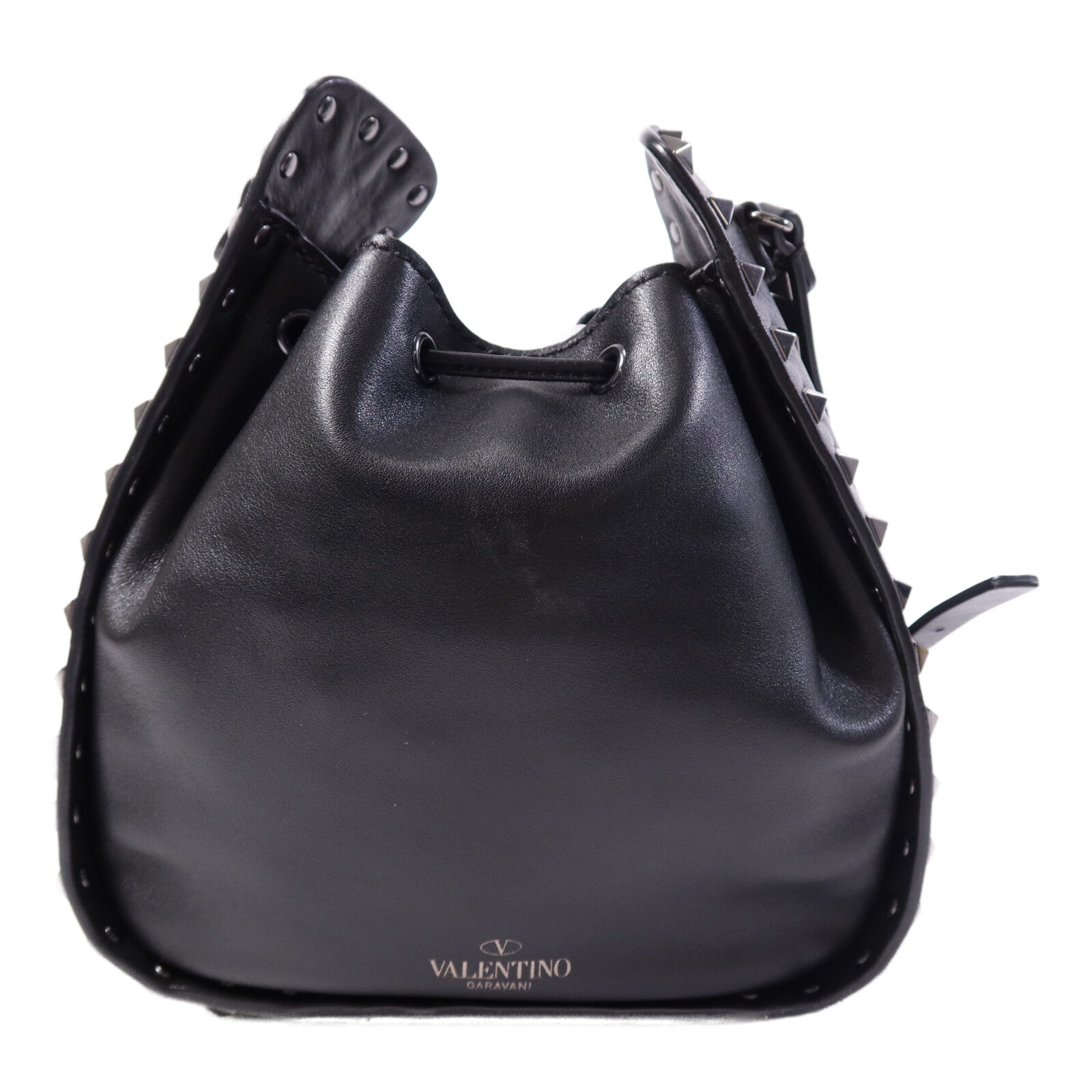 Valentino 【激減優惠】牛皮皮革Bucket銀扣肩背袋