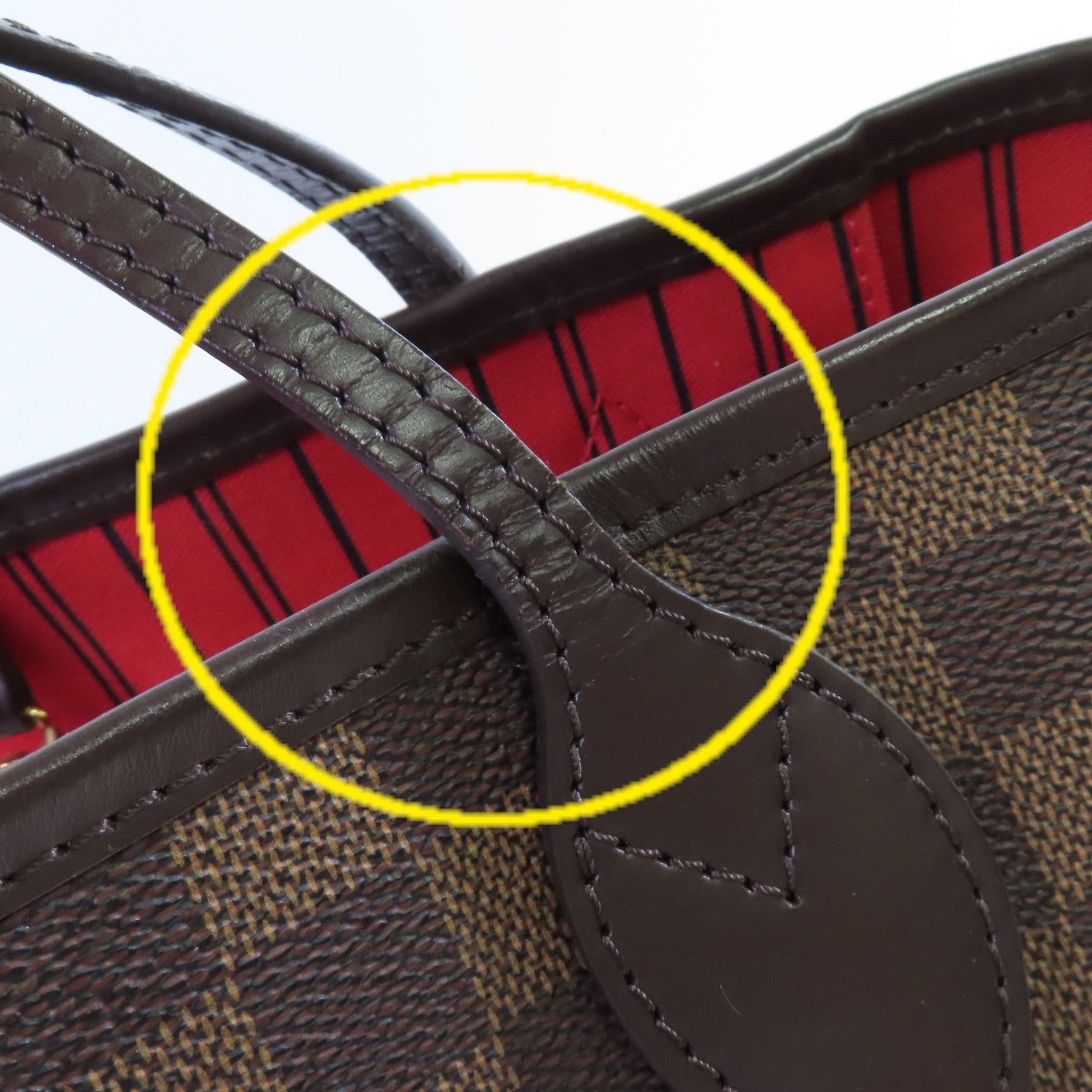 LOUIS VUITTON 【激減優惠】Damier Ebene Neverfull MM Tote Bag金扣肩背袋啡色/紅色
