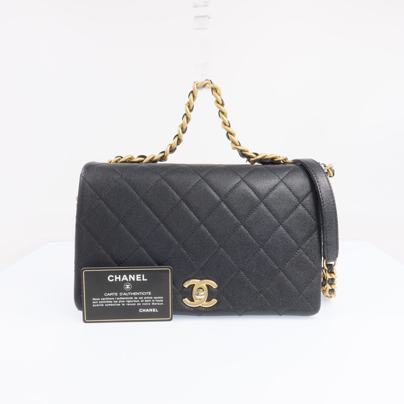 CHANEL 牛皮皮革2 Way Shoulder金扣手挽肩背兩用袋