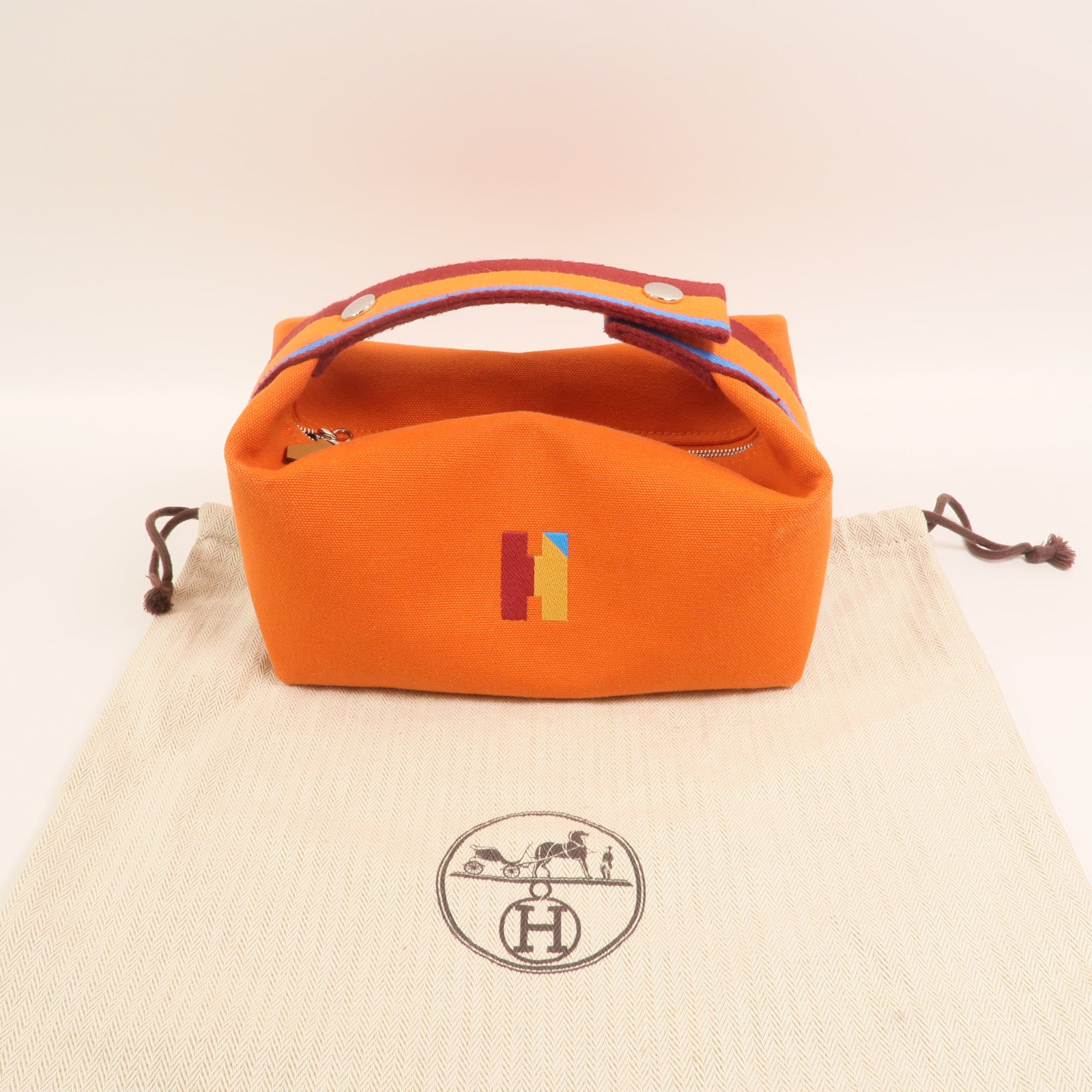 HERMES 帆布Bride A Brac PM銀扣手挽袋