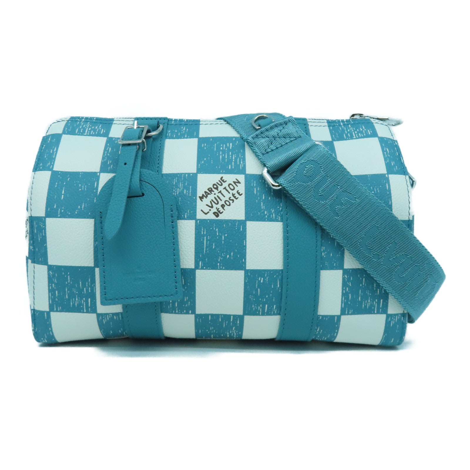 LOUIS VUITTON 【清倉大減價】Damier City Keepall銀扣肩背袋藍色/白色