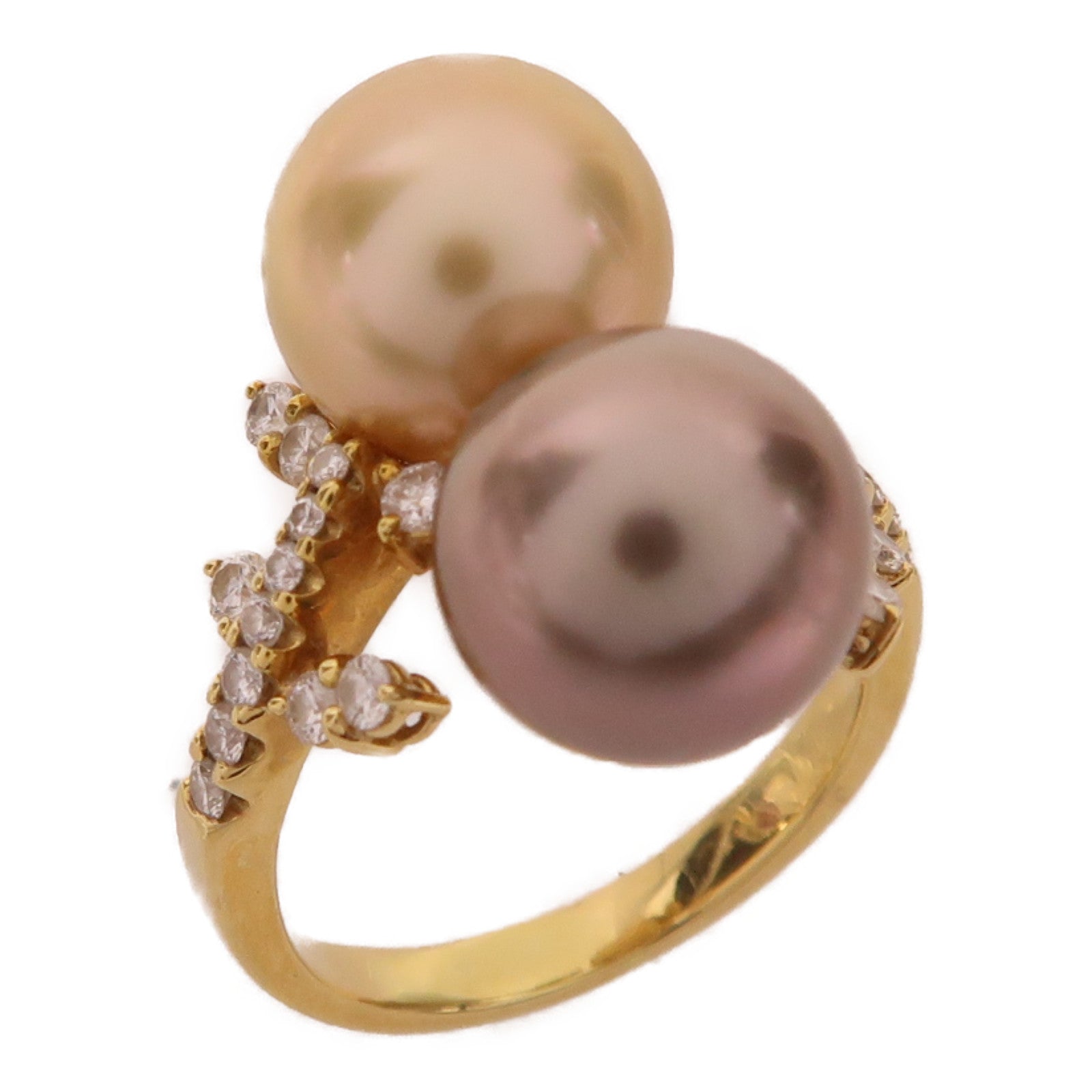 JEWELRY 18K金Pearl Ring0.59ct鑽石戒指US#8.25