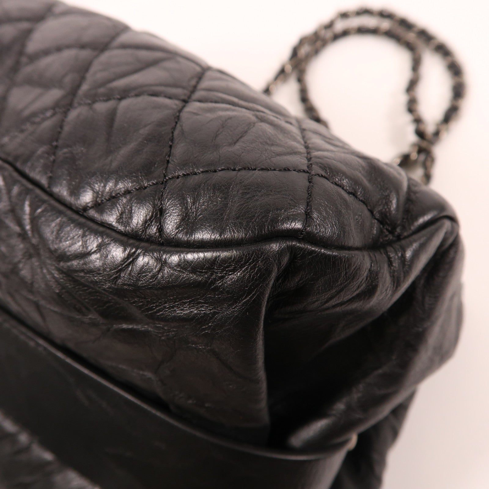 CHANEL 牛皮皮革Chain Shoulder銀扣鏈帶肩背袋黑色