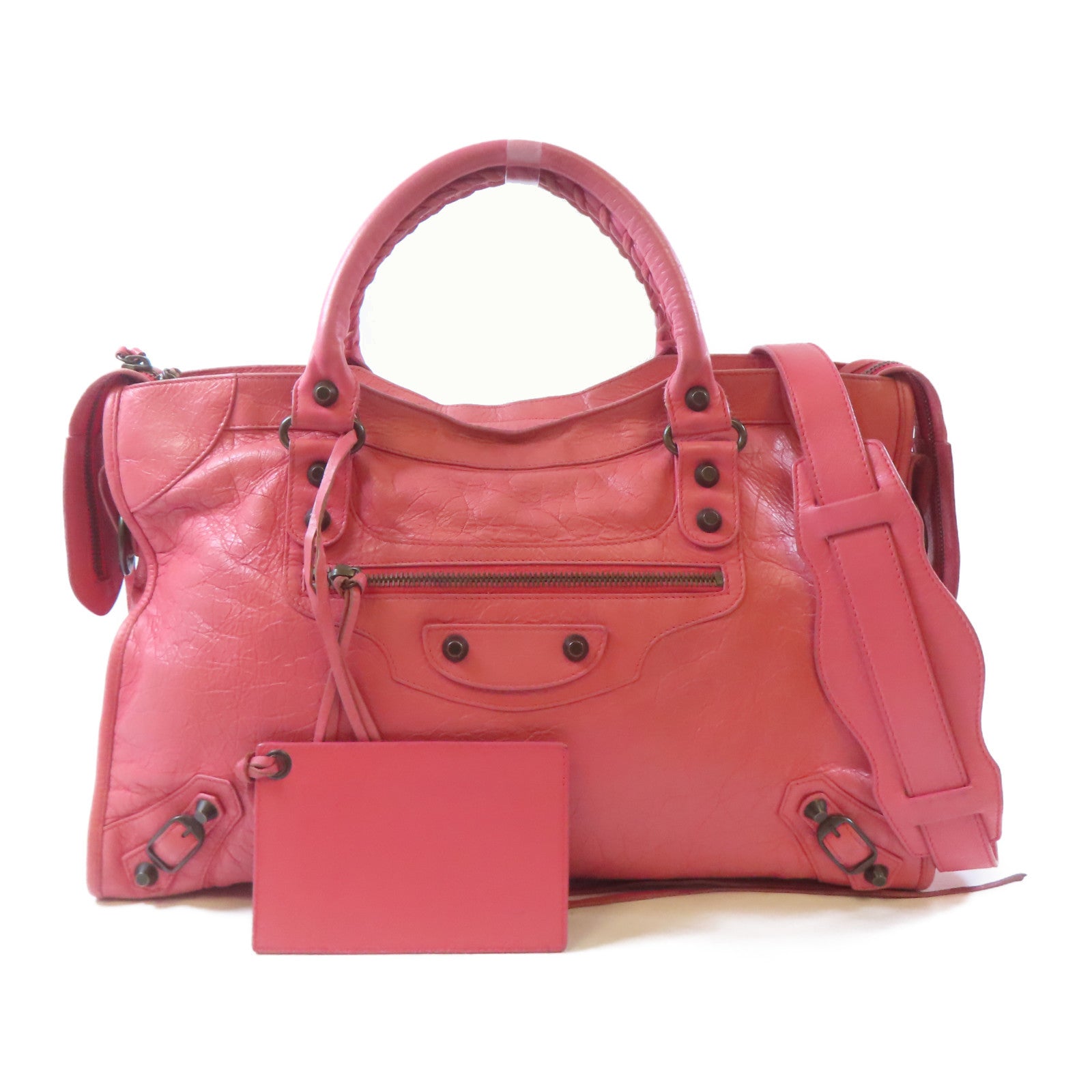 BALENCIAGA 牛皮皮革Classic City Bag黑扣手挽肩背兩用袋粉紅色