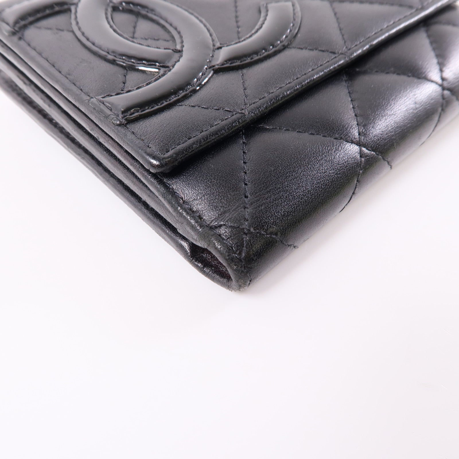 CHANEL 牛皮皮革Cambon Wallet銀扣錢包黑色/粉紅色