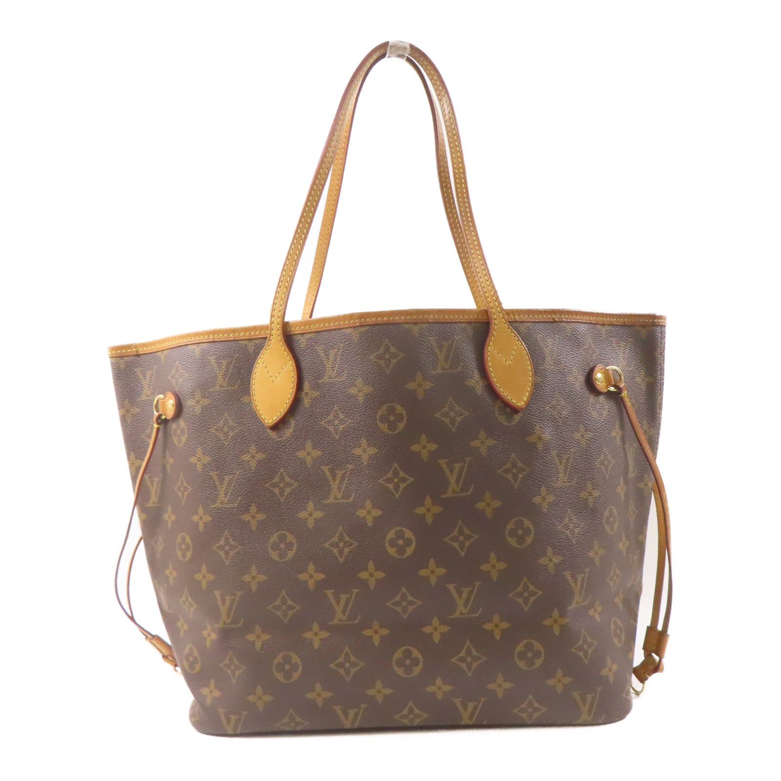 LOUIS VUITTON Monogram Neverfull MM金扣手挽袋棕色