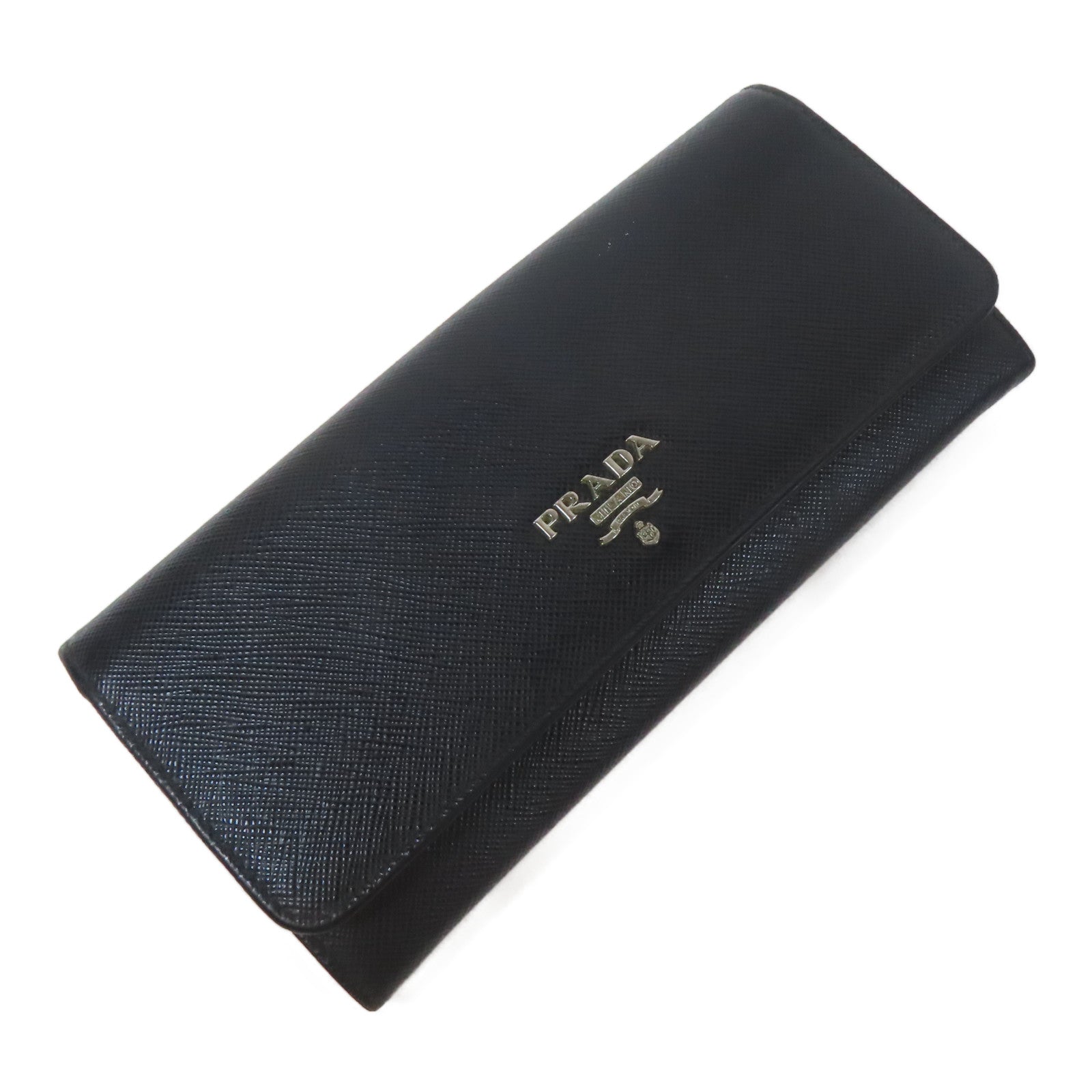 PRADA 【激減優惠】牛皮皮革Long Wallet啪鈕長錢包黑色/黃色