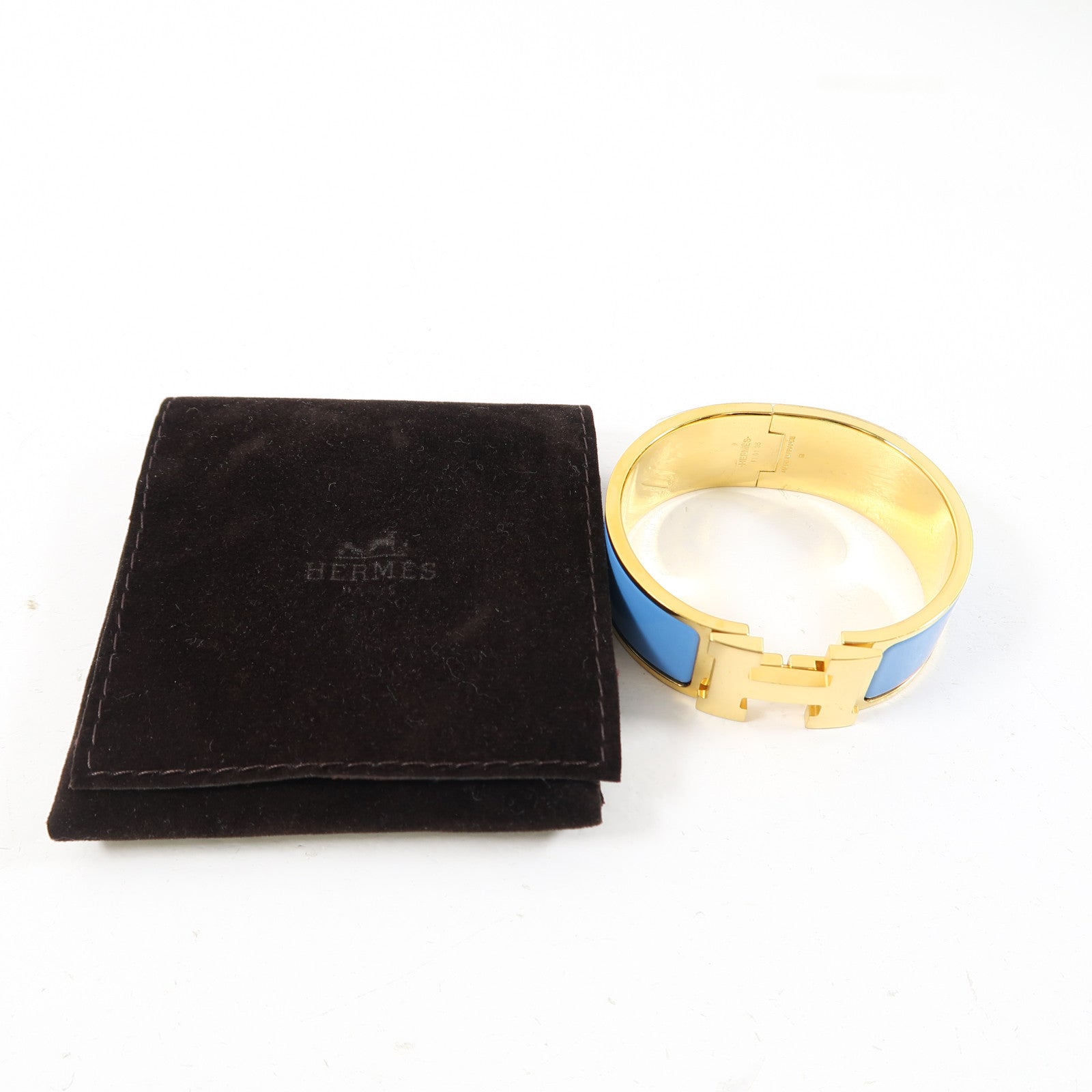 HERMES 金屬Clic-Clac H Bracelet金扣手鐲藍色