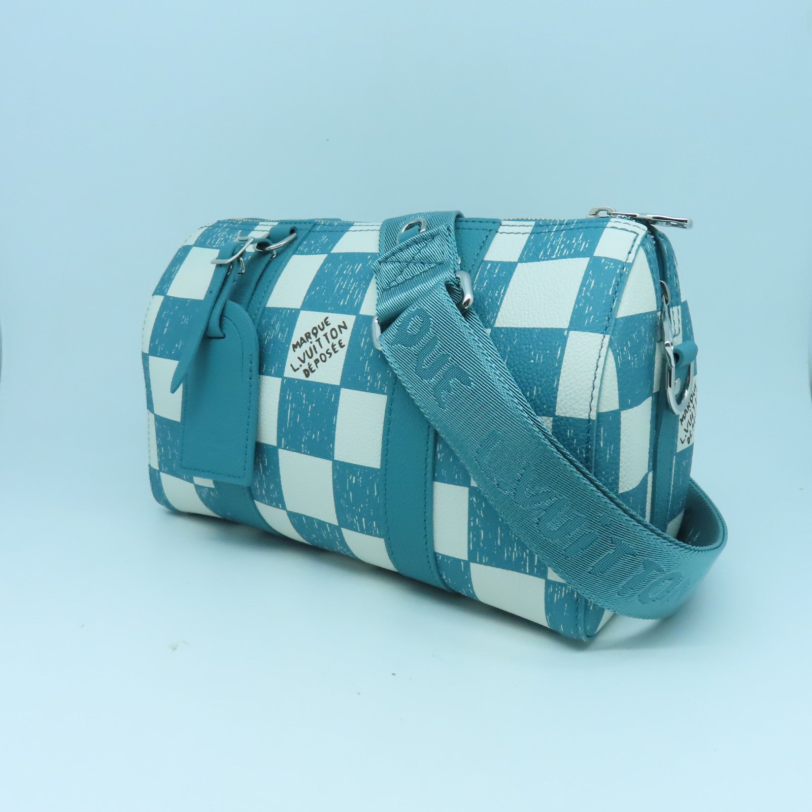LOUIS VUITTON 【清倉大減價】Damier City Keepall銀扣肩背袋藍色/白色