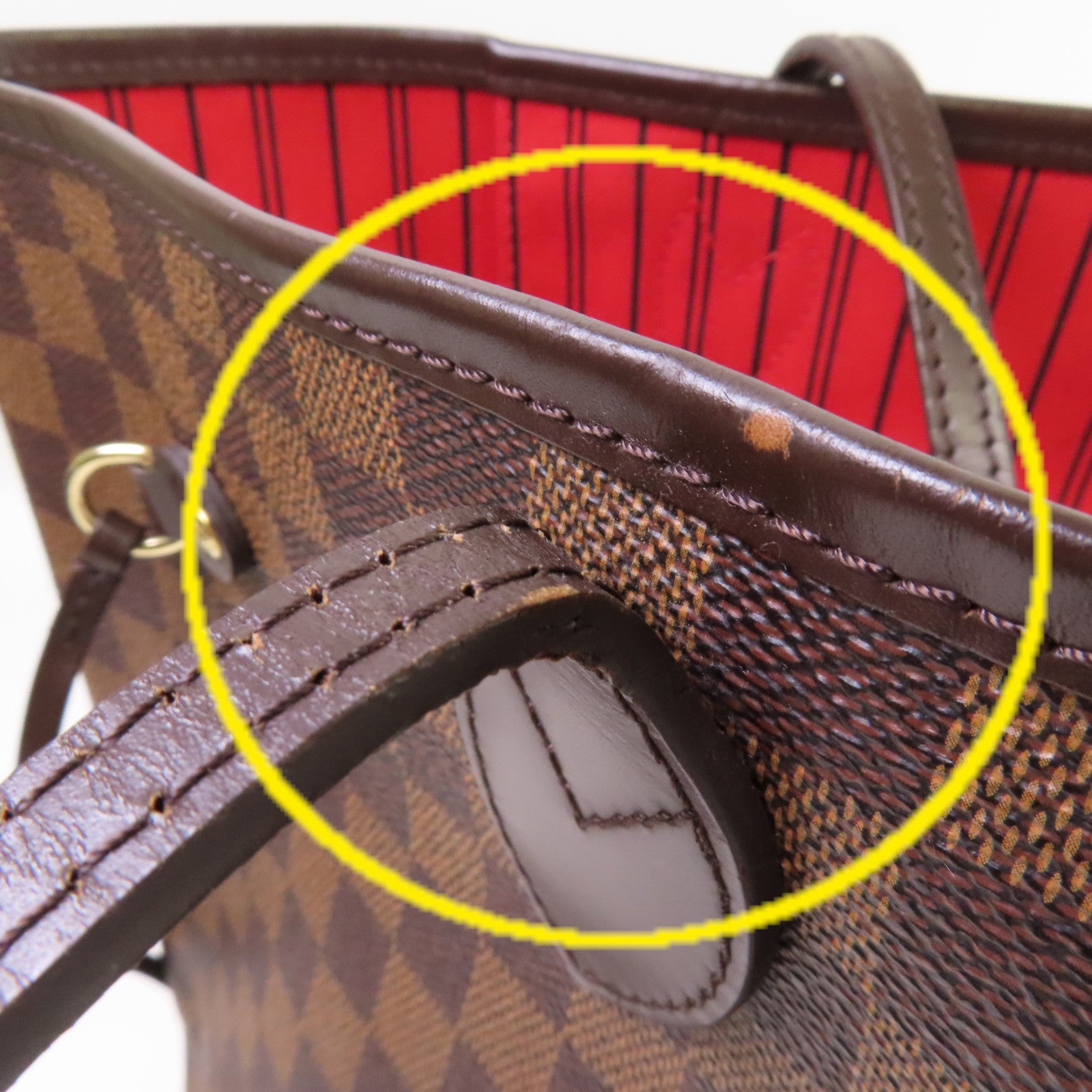 LOUIS VUITTON 【激減優惠】Damier Ebene Neverfull MM Tote Bag金扣肩背袋啡色/紅色