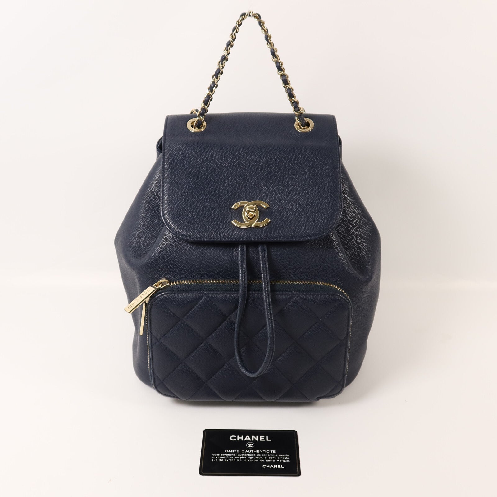 CHANEL 牛皮皮革Business Affinity Backpack金扣鏈帶背包