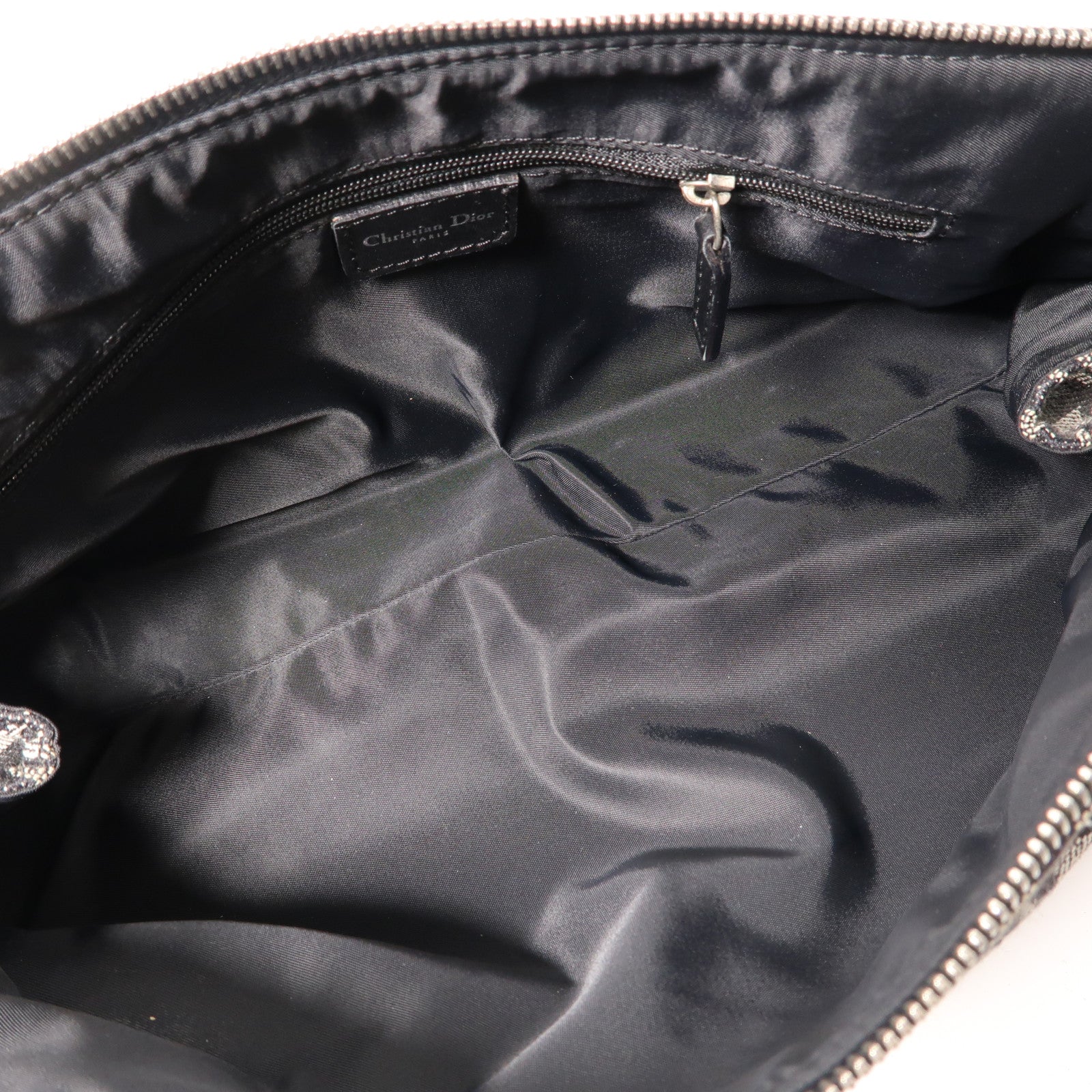 Dior 帆布Logo Charm Boston銀扣肩背袋黑色