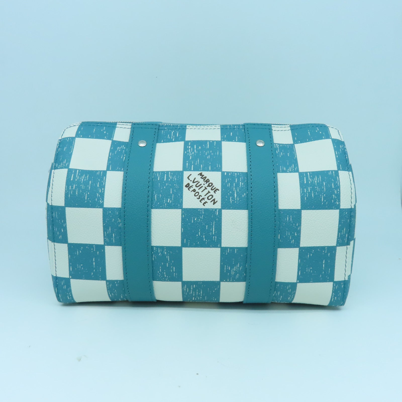 LOUIS VUITTON 【清倉大減價】Damier City Keepall銀扣肩背袋藍色/白色