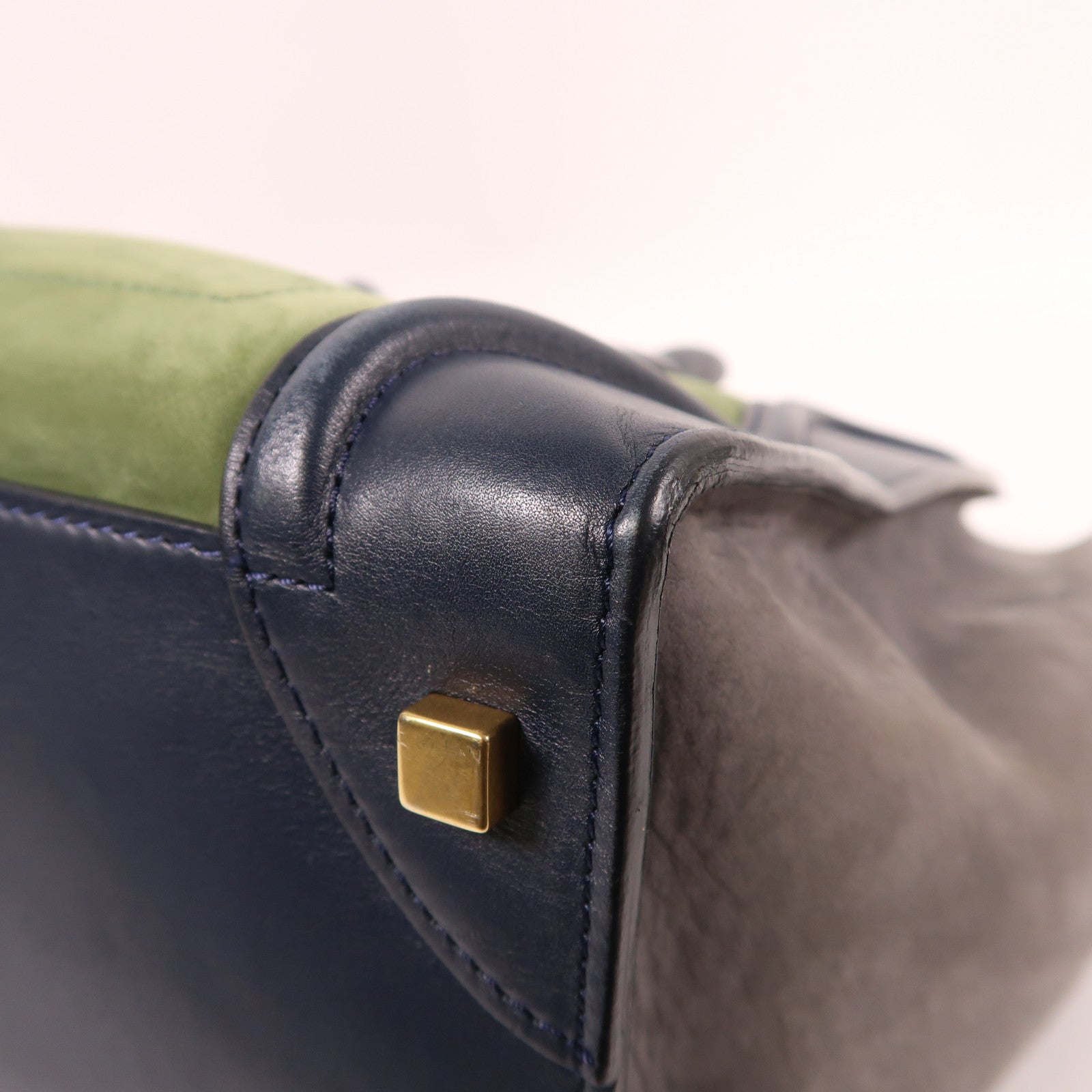 CELINE 牛皮皮革Micro Luggage金扣手挽袋藍色/綠色/灰色