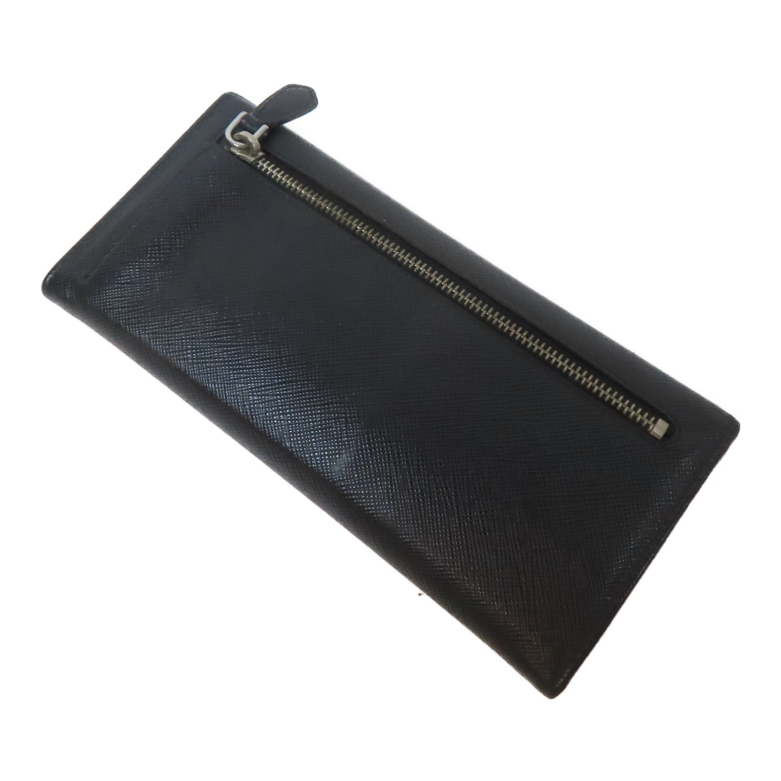 PRADA 【激減優惠】牛皮皮革Long Wallet啪鈕長錢包黑色/黃色