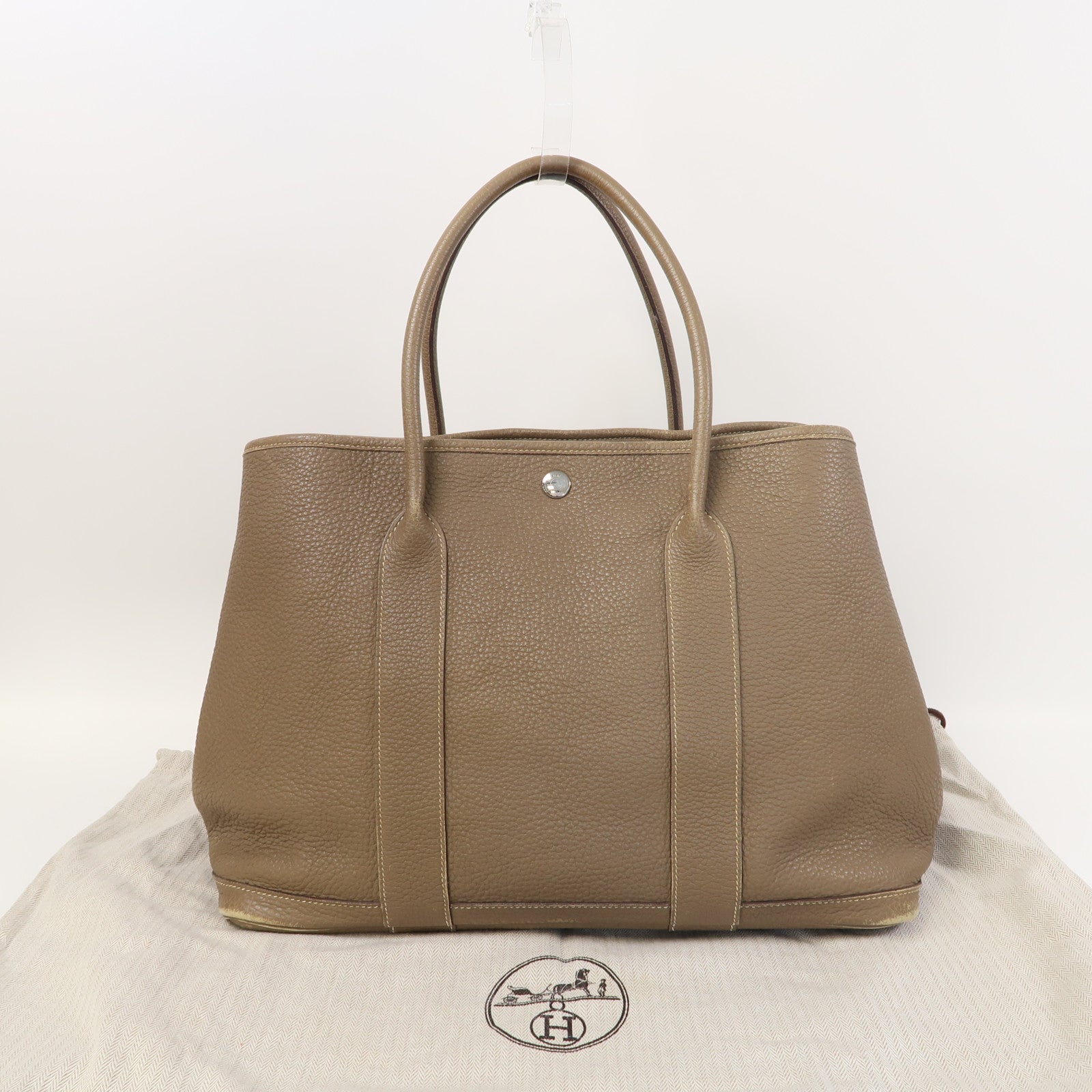 HERMES Negonda皮革Garden Party PM銀扣手挽袋大象灰色