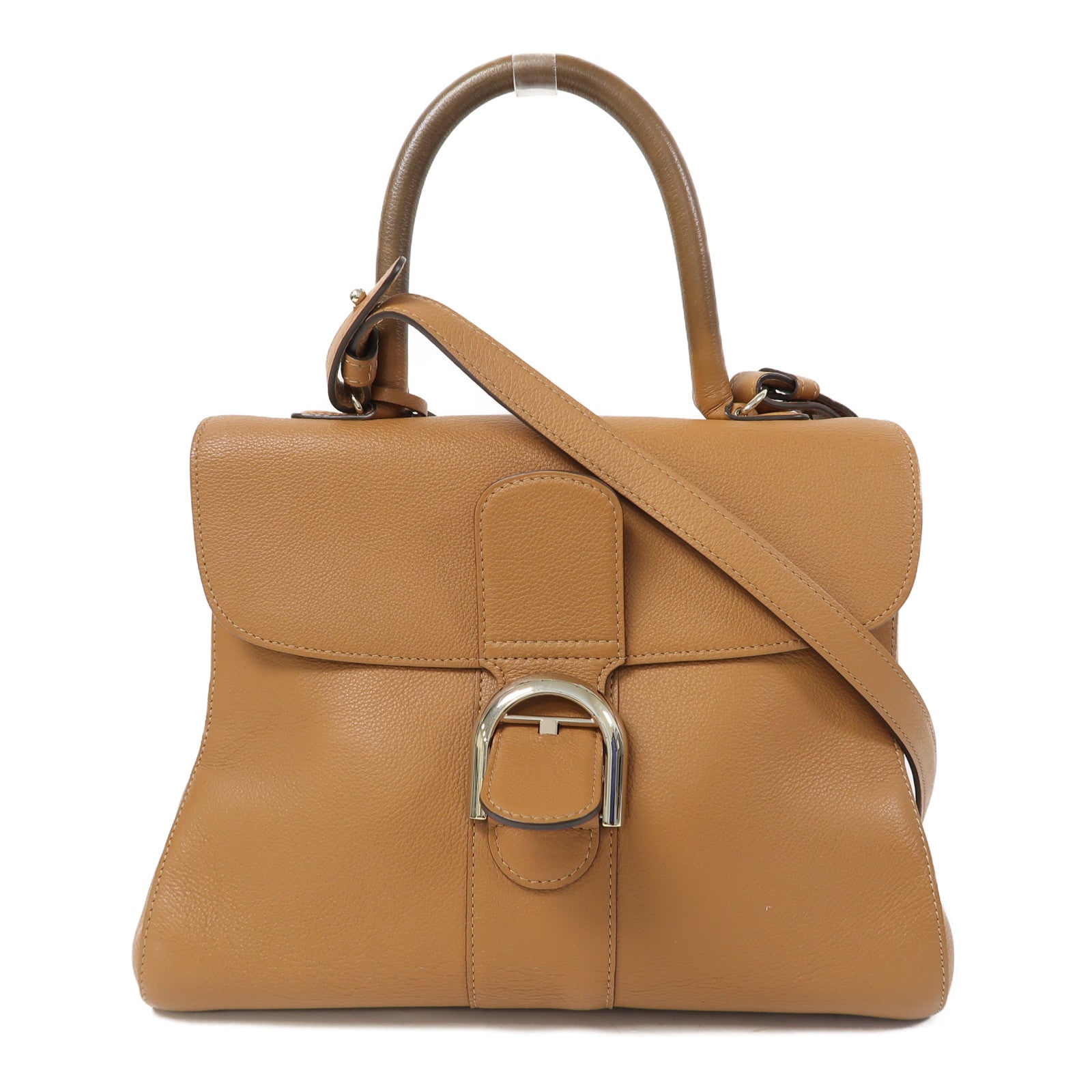Delvaux 牛皮皮革Brillant MM金扣手挽肩背兩用袋啡色