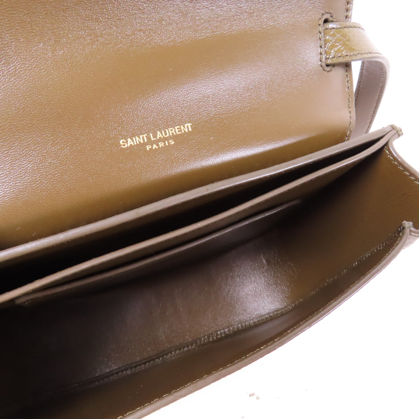 SAINT LAURENT 牛皮皮革Kaia Crossbody Bag金扣肩背袋卡其色