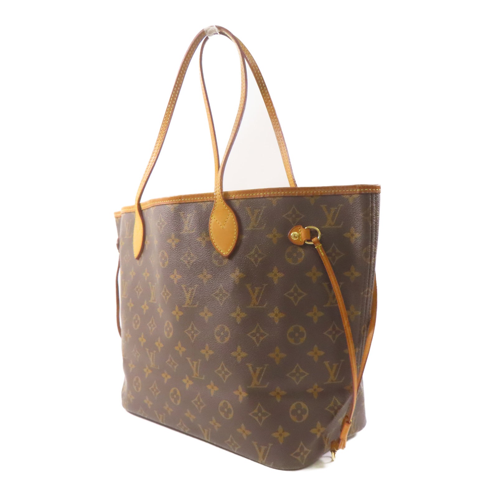 LOUIS VUITTON Monogram Neverfull MM金扣手挽袋棕色