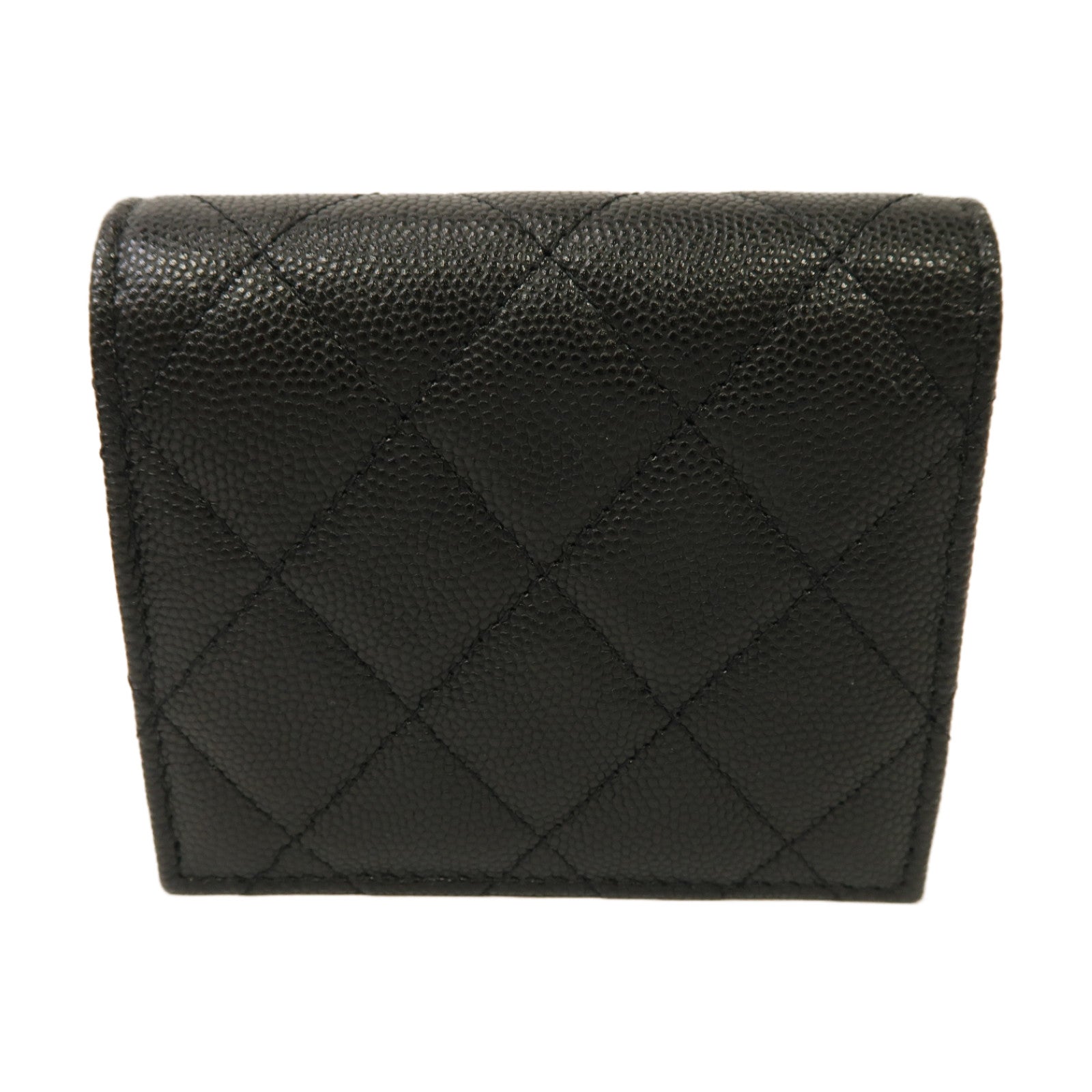 CHANEL 菱格Caviar皮革Wallet銀扣啪鈕錢包黑色