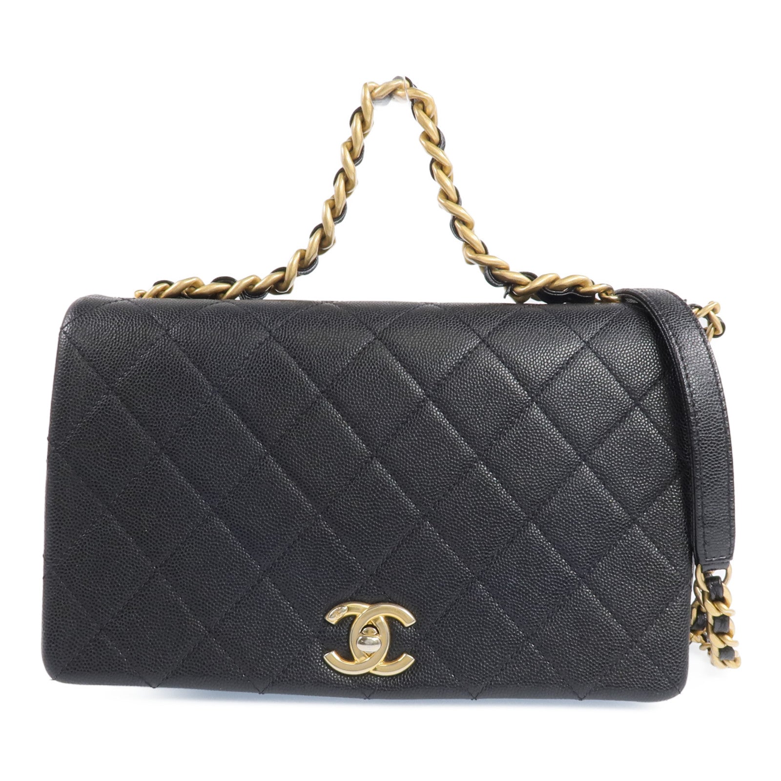 CHANEL 牛皮皮革2 Way Shoulder金扣手挽肩背兩用袋