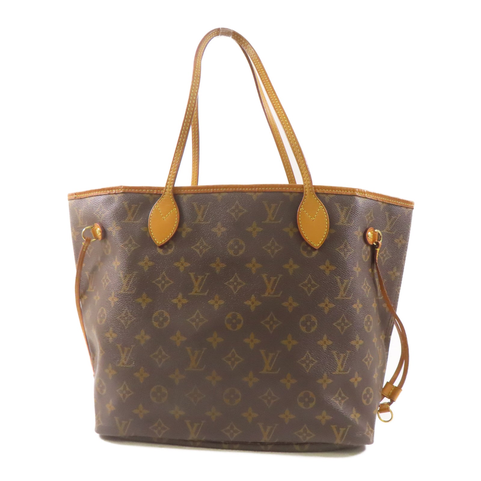 LOUIS VUITTON Monogram Neverfull MM金扣手挽袋棕色
