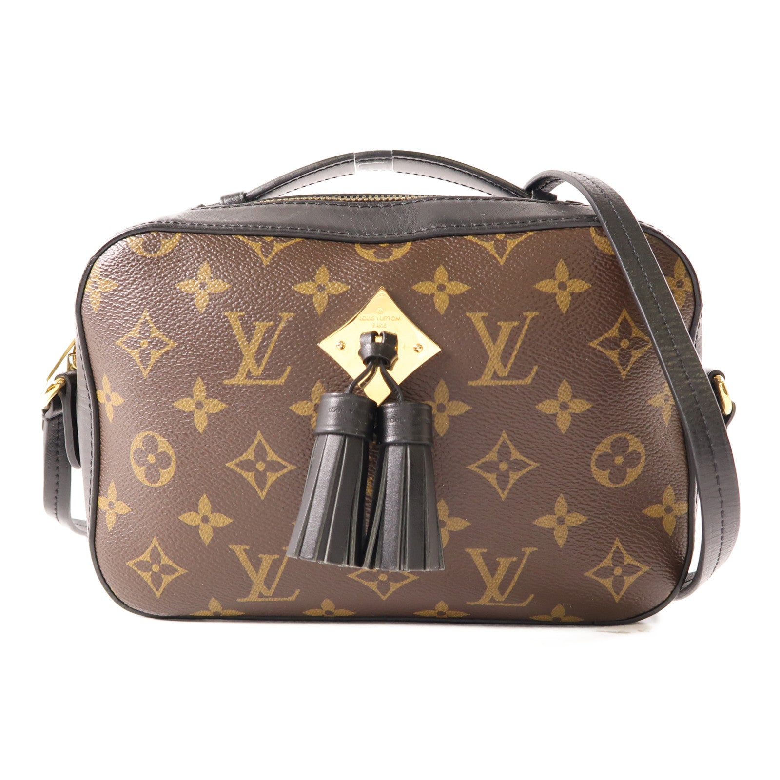LOUIS VUITTON Monogram Saintonge金扣手挽袋棕色/黑色