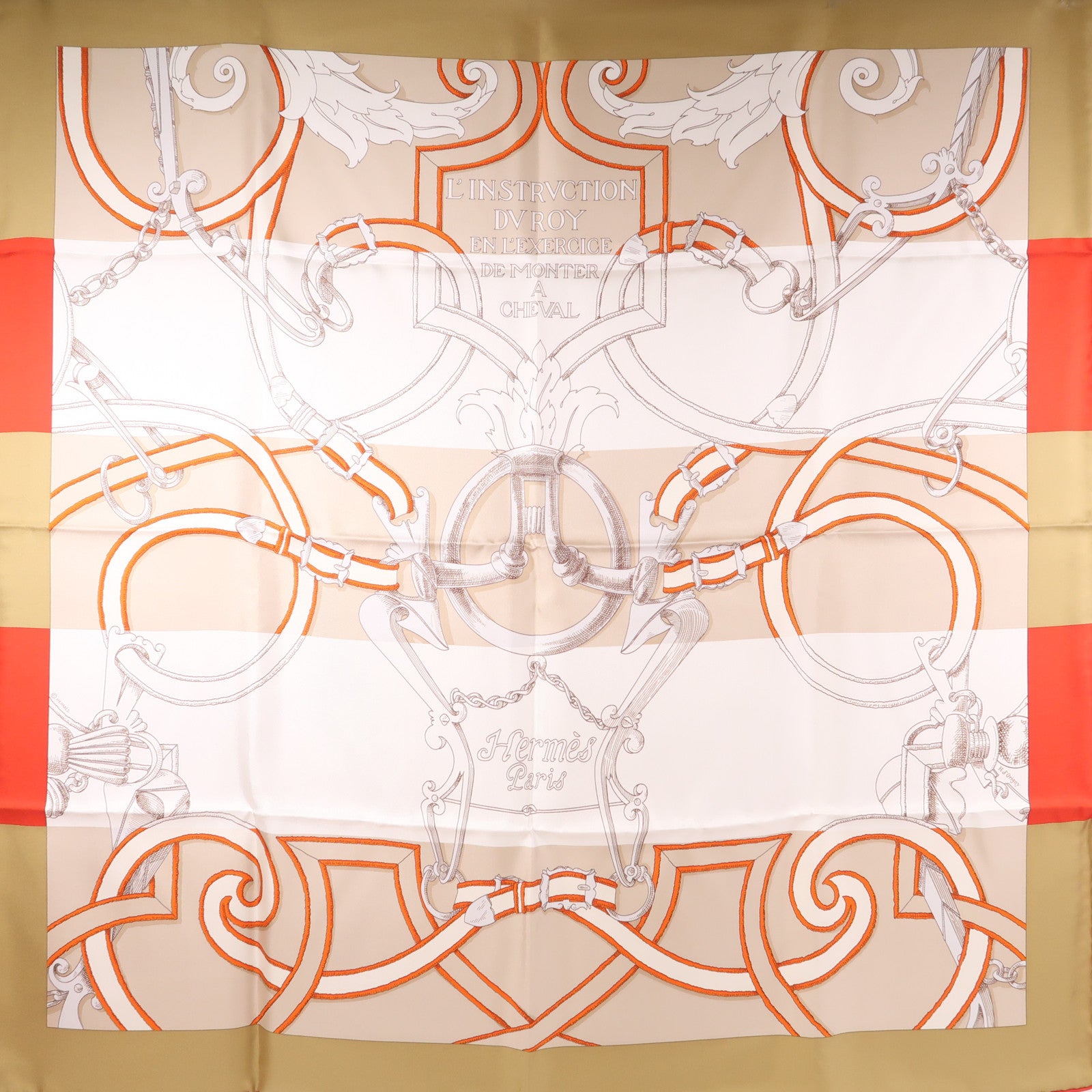 HERMES Scarf 90x90cm Silk Khaki/Red