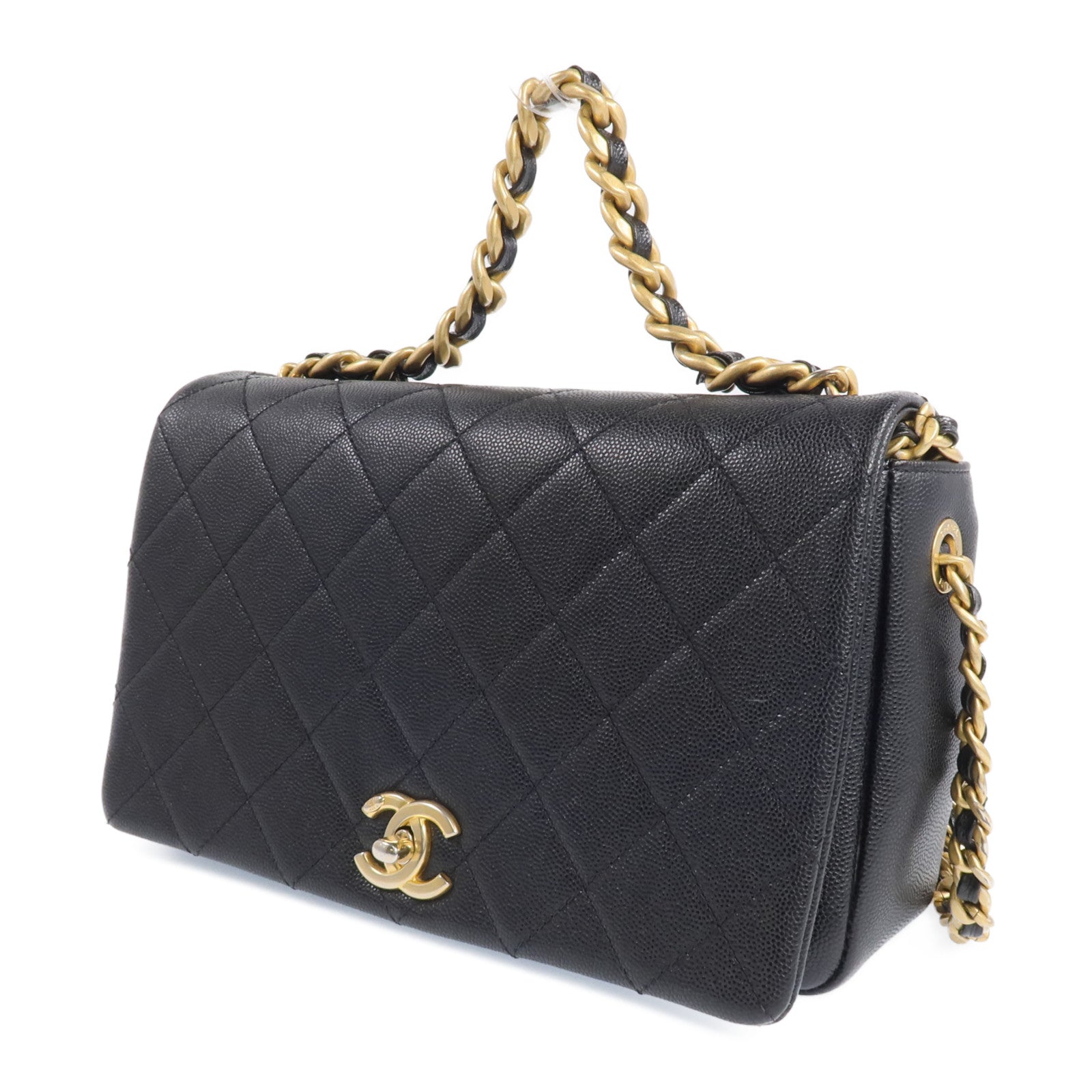 CHANEL 牛皮皮革2 Way Shoulder金扣手挽肩背兩用袋