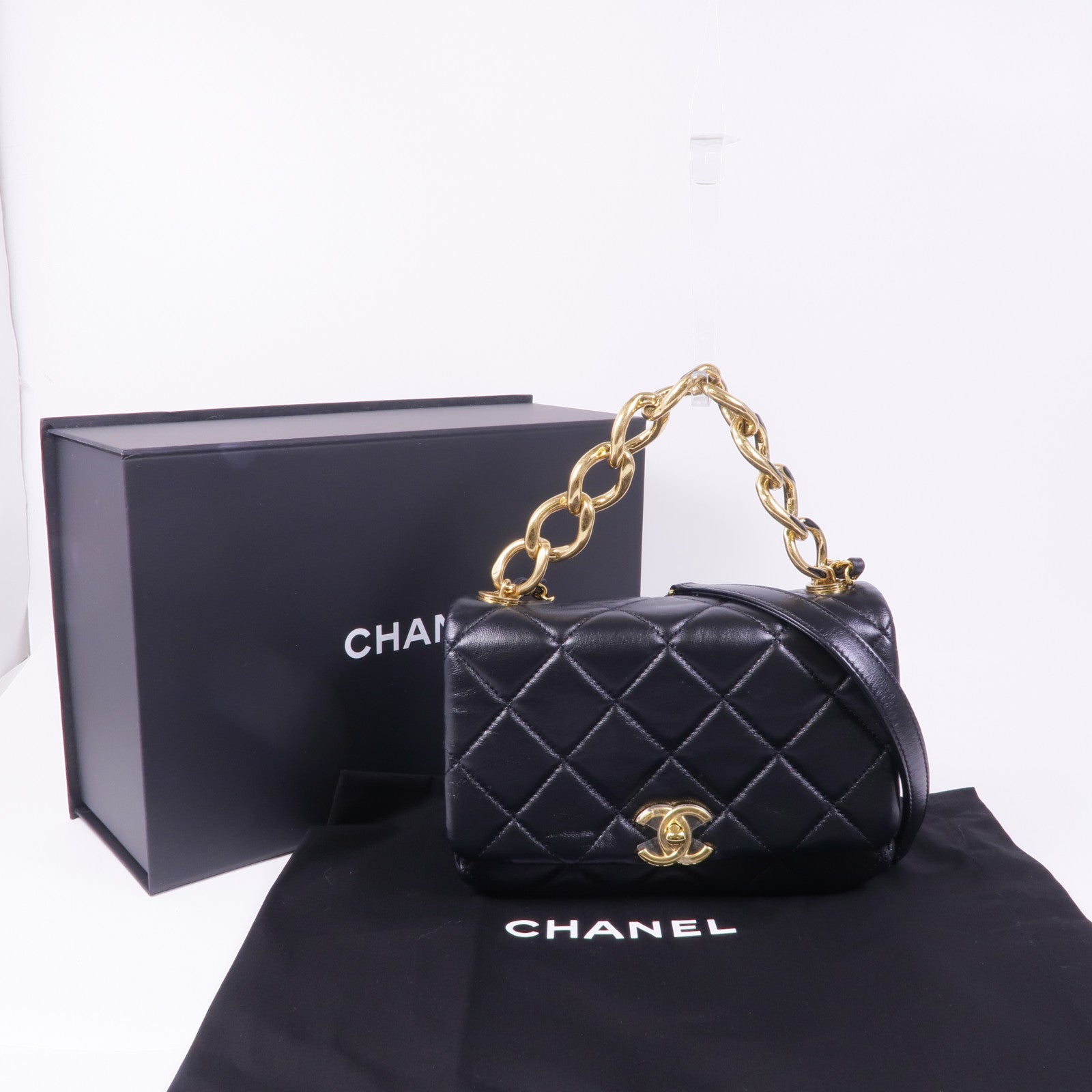 CHANEL 羊皮皮革Chain Shoulder Bag金扣手挽肩背兩用袋