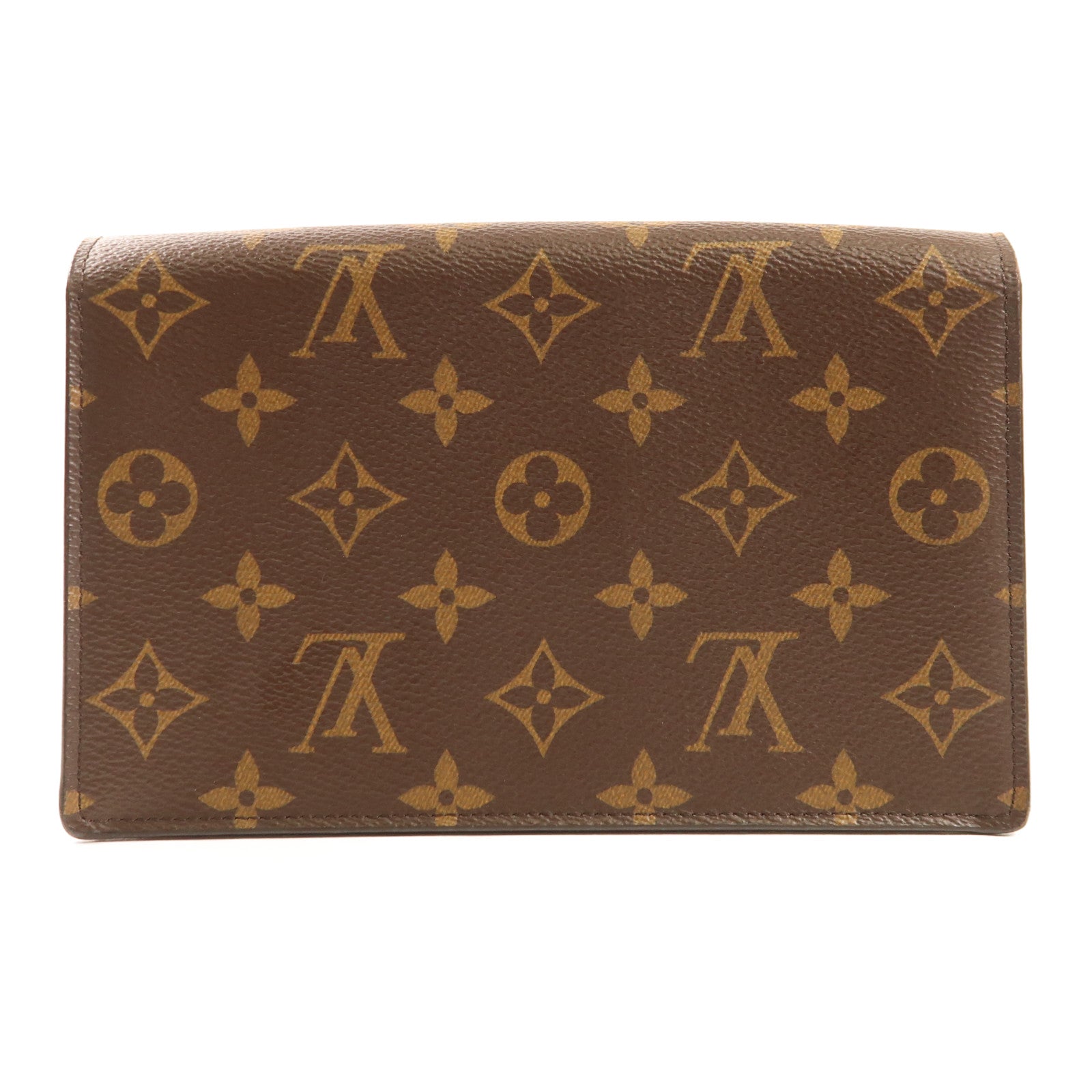 LOUIS VUITTON【激減優惠】 Monogram Portefeuille Flor金扣鏈帶肩背袋棕色/紅色