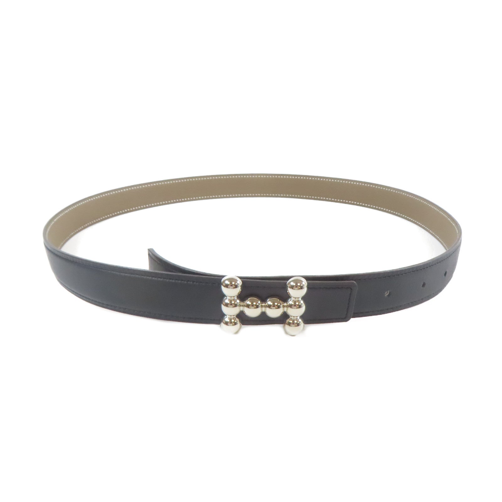 HERMES 【激減優惠】Veau Swift皮革Belt 85cm銀扣皮帶黑色