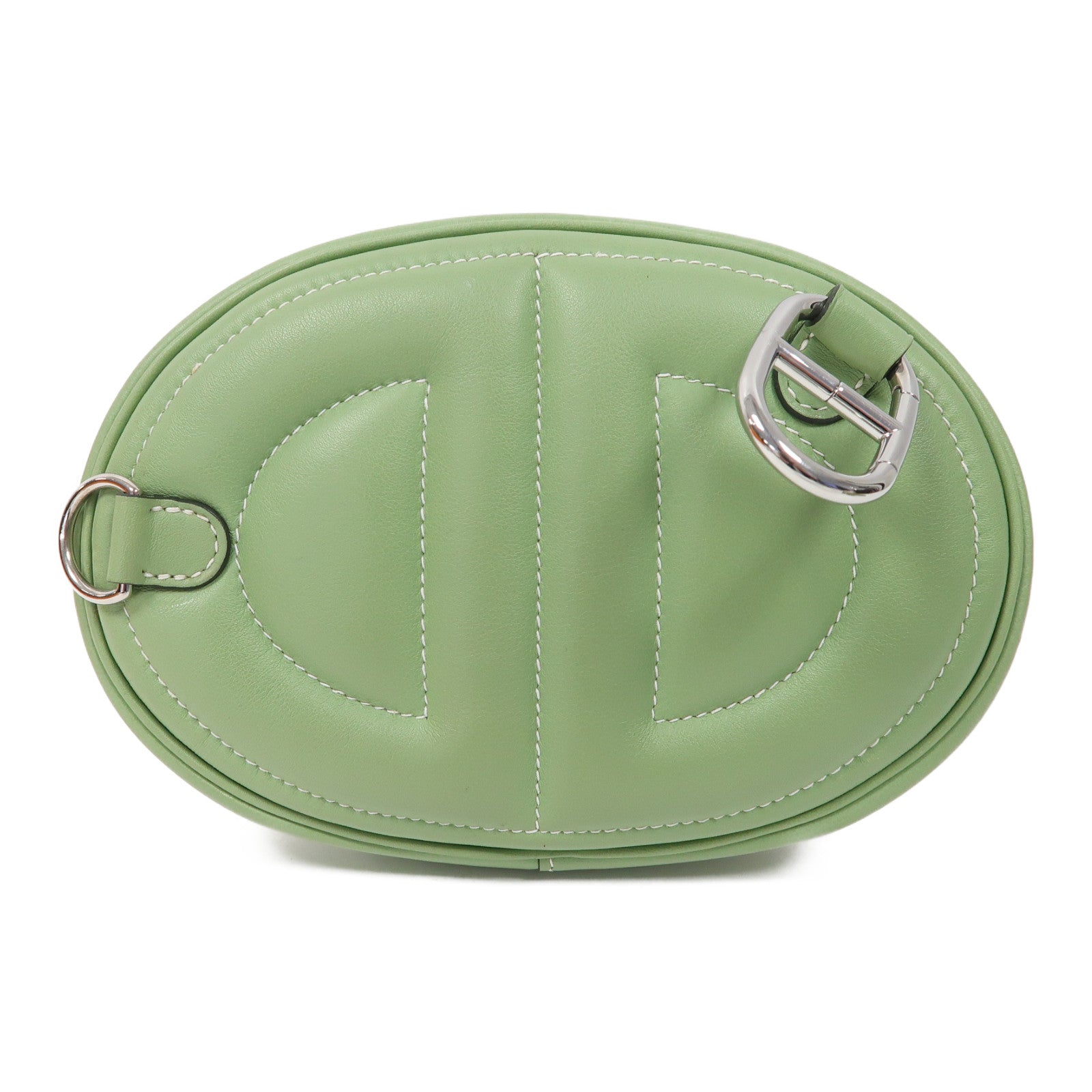 HERMES Swift皮革In The Loop Belt Bag銀扣腰包Vert Criquet/綠色