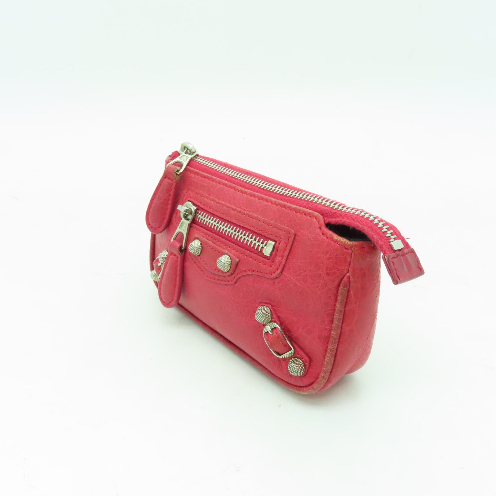 BALENCIAGA 【激減優惠】牛皮皮革Coin Purse銀扣零錢包紅色