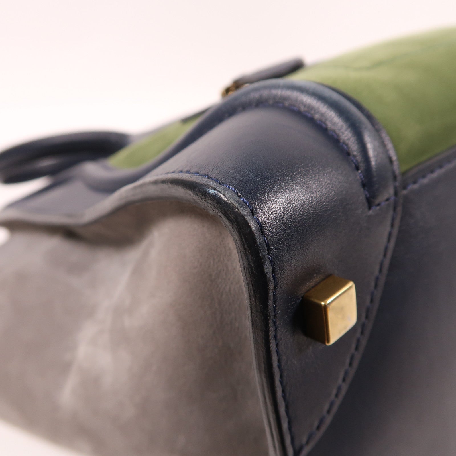 CELINE 牛皮皮革Micro Luggage金扣手挽袋藍色/綠色/灰色